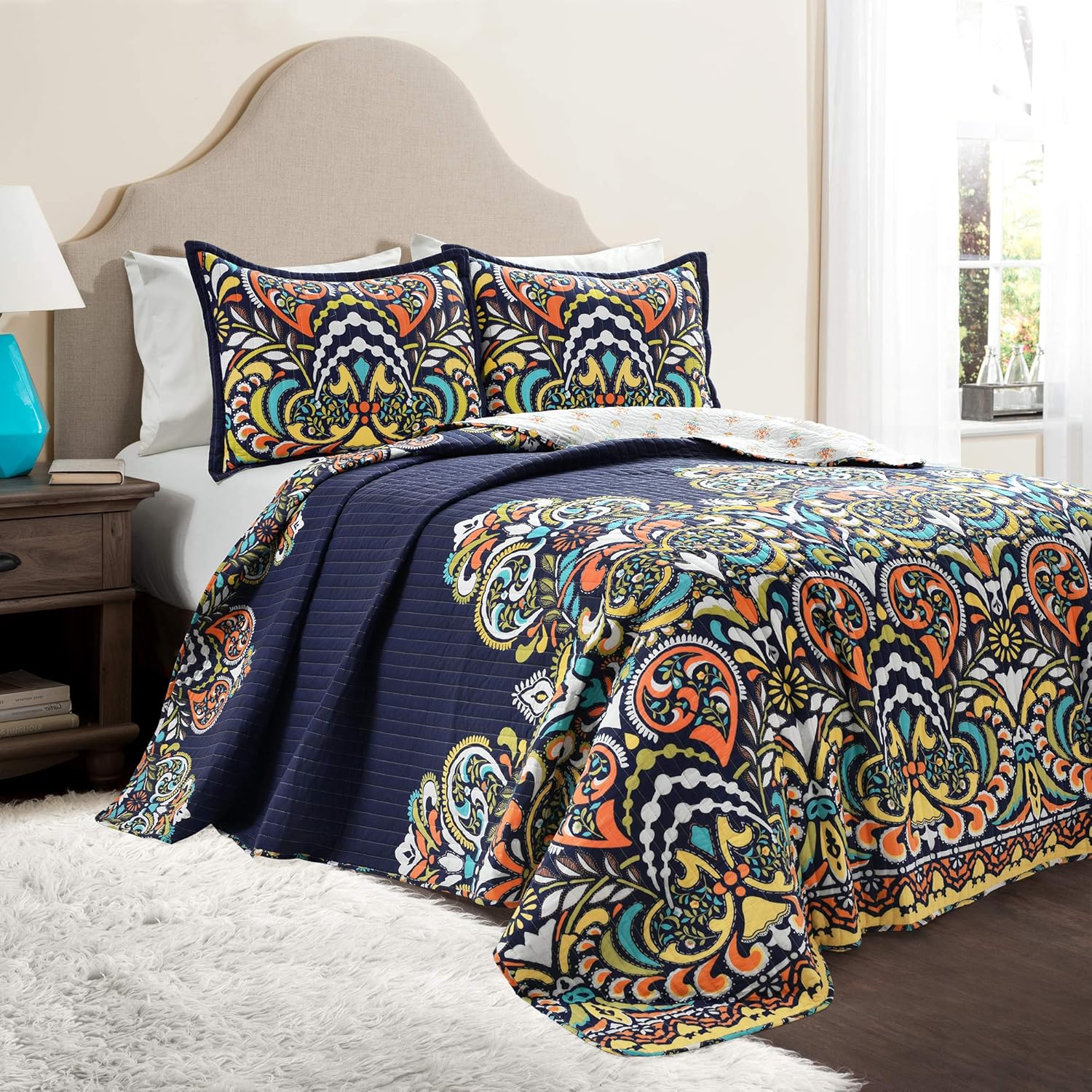 Lush Decor Clara – Juego de edredón de 3 piezas, Marino, Full Queen