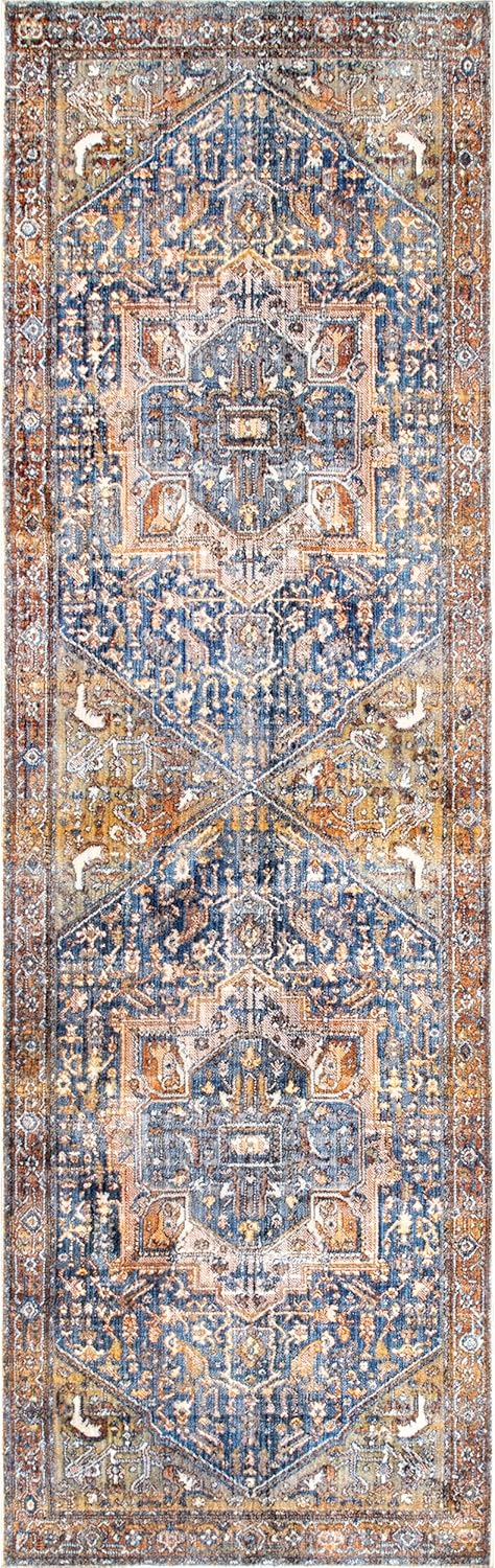 NuLOOM – Alfombra con diseño de medallón, con flecos, modelo Ethel