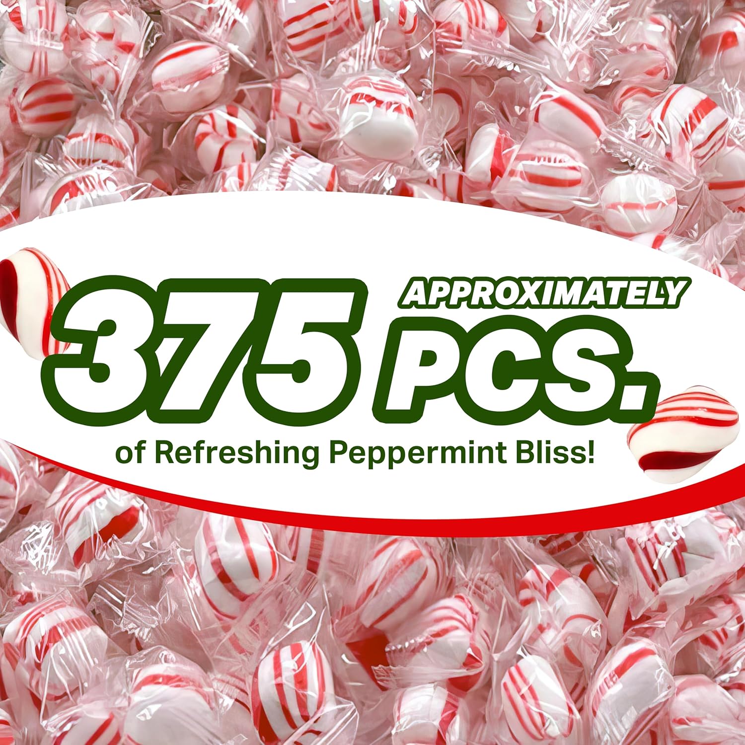 Bolas de caramelo duro con forma de torsiones de menta, caramelos a granel envueltos individualmente, 5 libras, aproximadamente 375 piezas, ideal