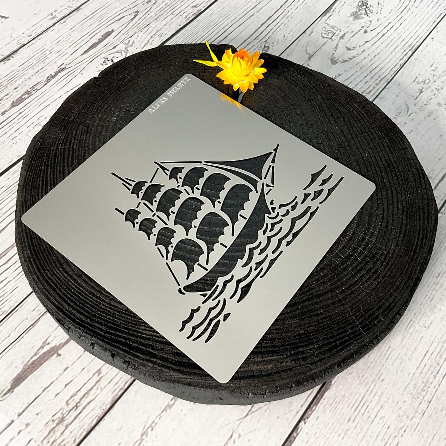 Aleks Melnyk No.475 Plantilla de metal, velero, transporte pirata, plantilla pequeña, 1 PC, plantilla para leña, grabado, manualidades, álbum de