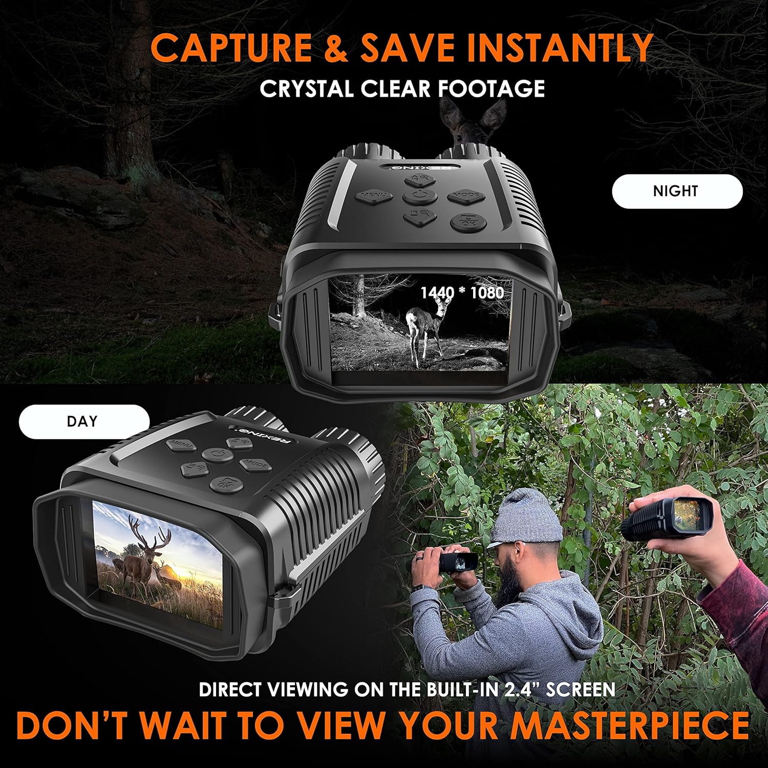 RexingUSA B1 Mini – Mini prismáticos digitales de visión nocturna 4K – Binoculares infrarrojos de viaje para guardar imagen y video con pantalla de