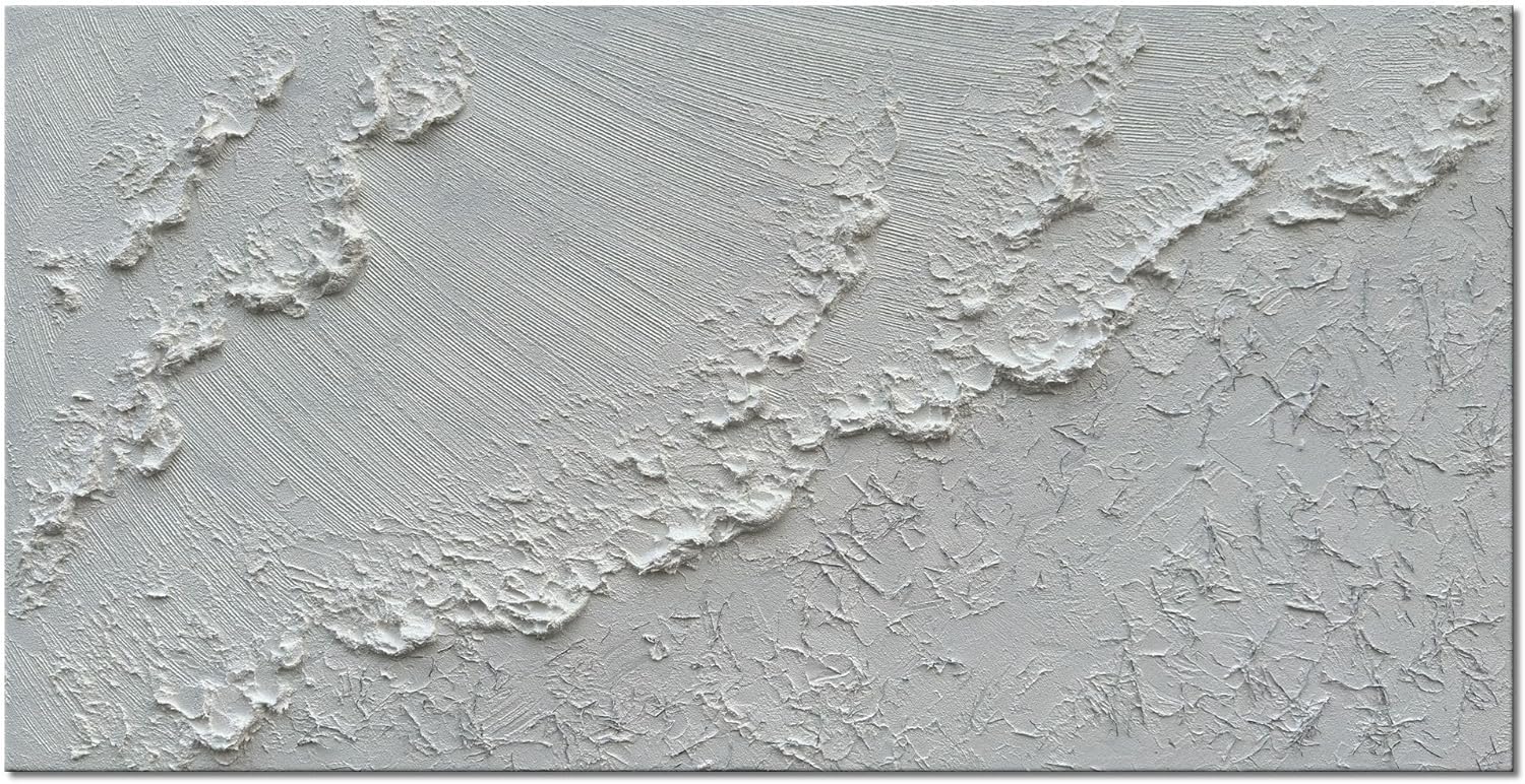 Slyart Pintura blanca 3D para pared, pintura abstracta de olas de mar, 24 x 48 pulgadas, pintura decorativa texturizada de arena de cuarzo sobre