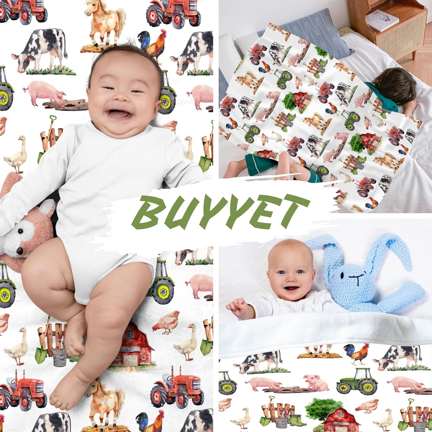 Manta de bebé de animales de granja, manta neutra de granero de granja para niños y niñas, manta de forro polar para bebé, vaca, pollo, cerdo,