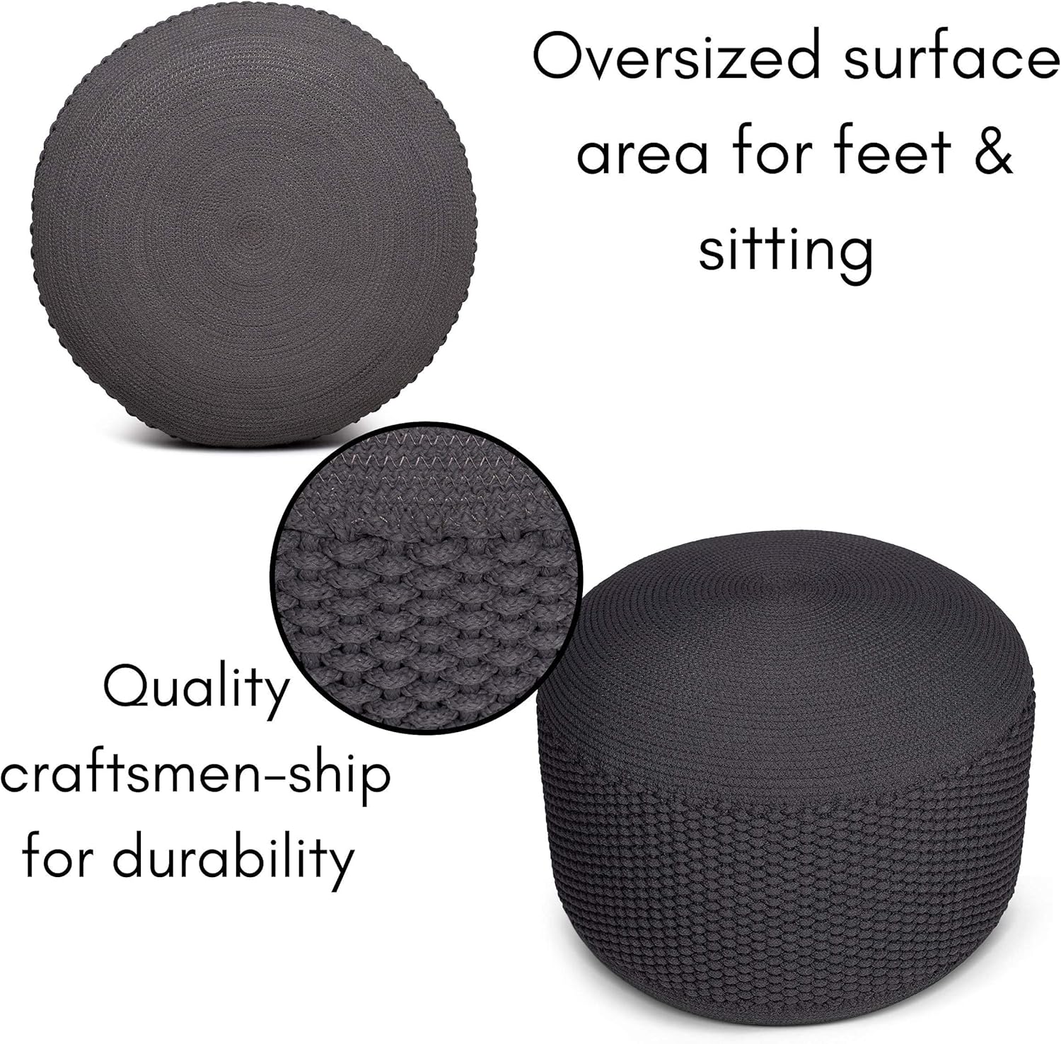 BIRDROCK HOME Puf otomano para exteriores  Reposapiés impermeable para patio al aire libre  Puf grande para sala de estar  Gris oscuro