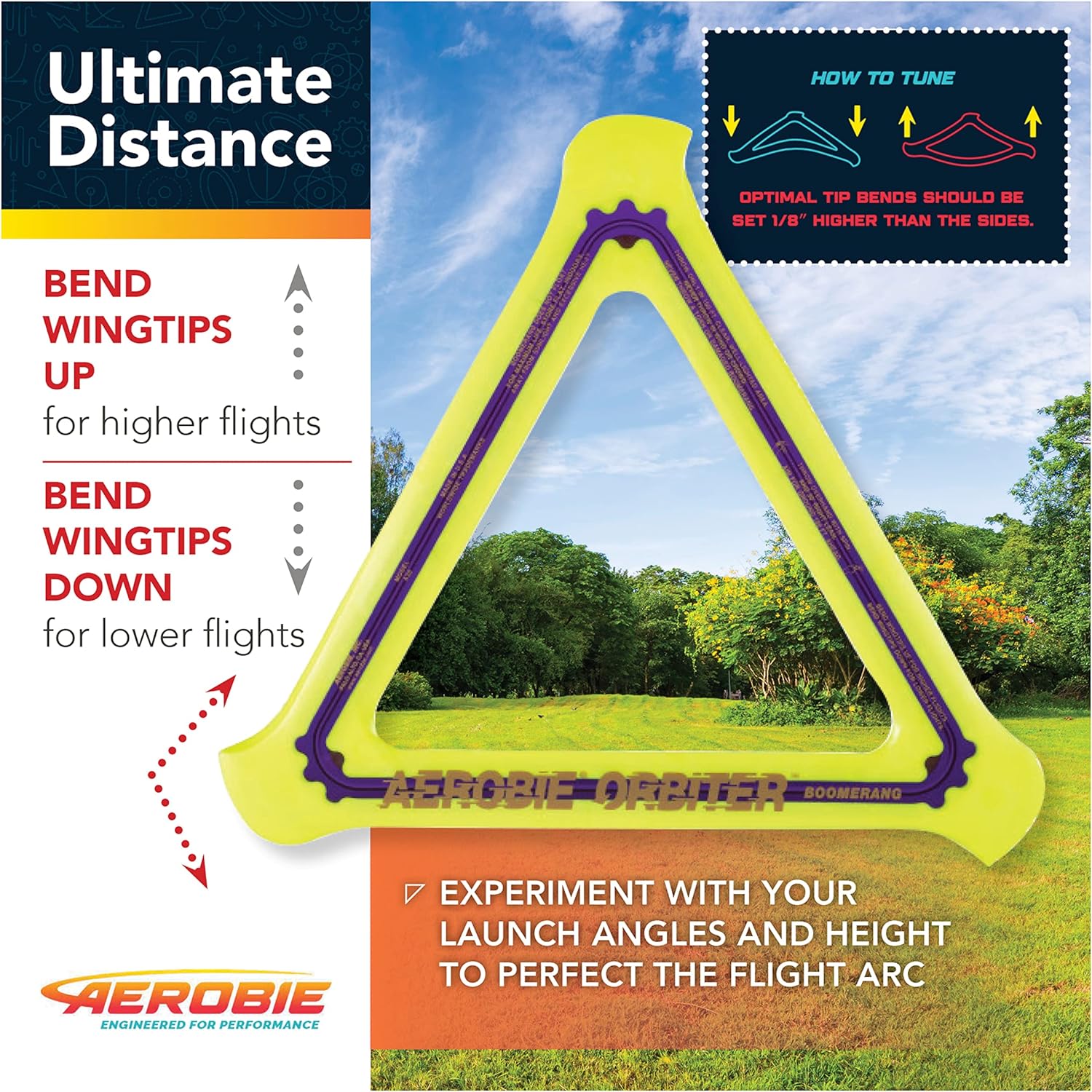 Aerobie Orbiter Bumerang de alto rendimiento, 11.5 pulgadas, amarillo
