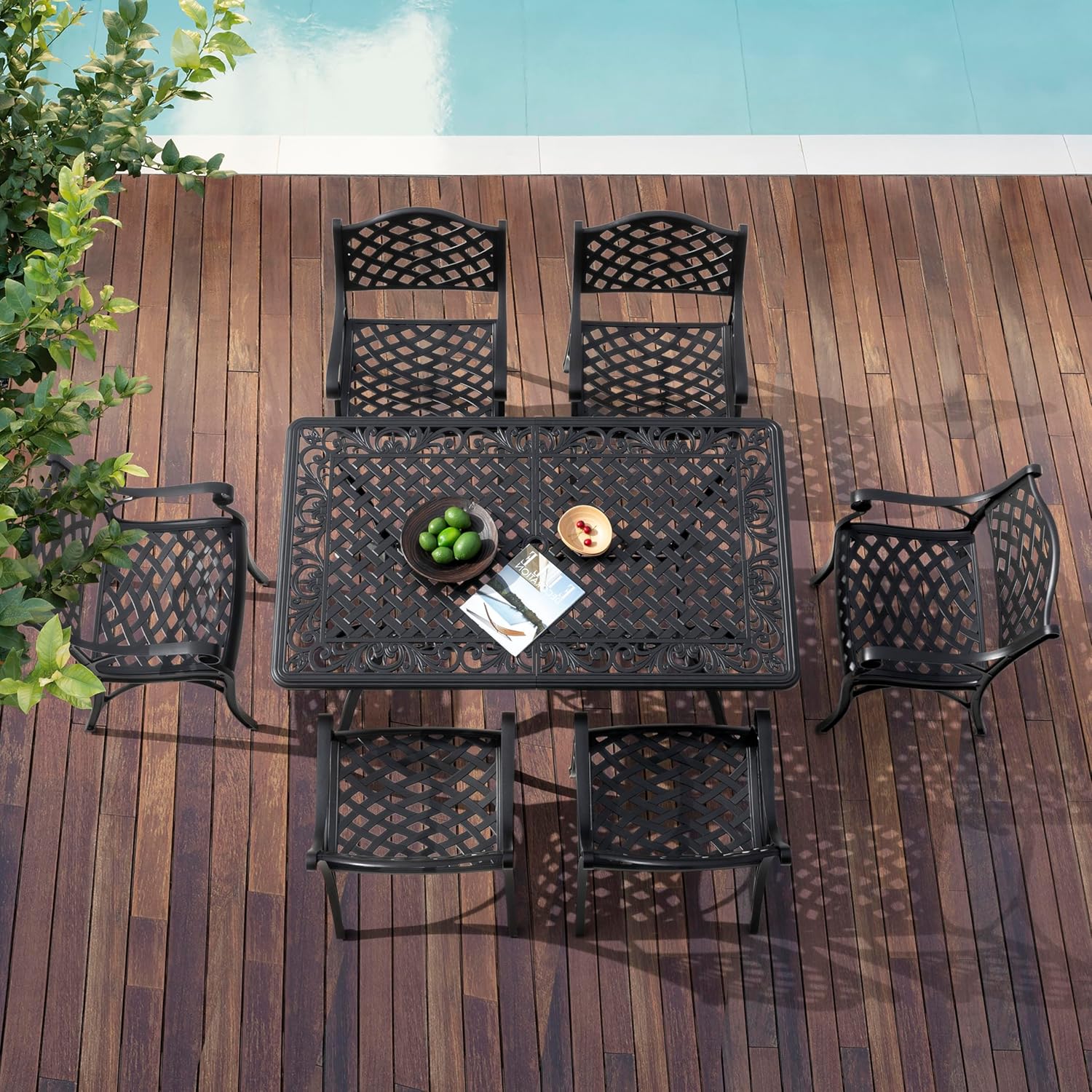 NUU GARDEN Juego de 2 sillas de comedor de aluminio, para interiores y exteriores, con brazos para jardín, patio, porche, color negro con motas