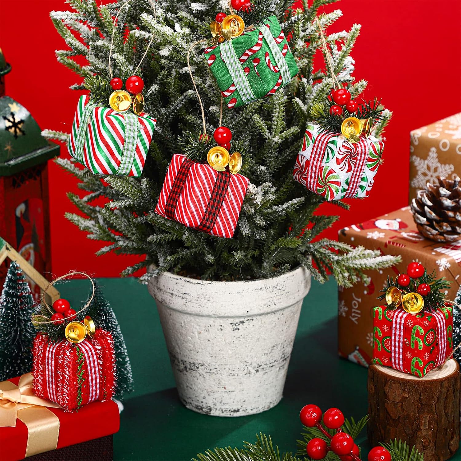 12 mini cajas de regalo para árbol de Navidad, adornos de árbol de Navidad, decoración de regalo de Navidad, adornos de Navidad colgantes con