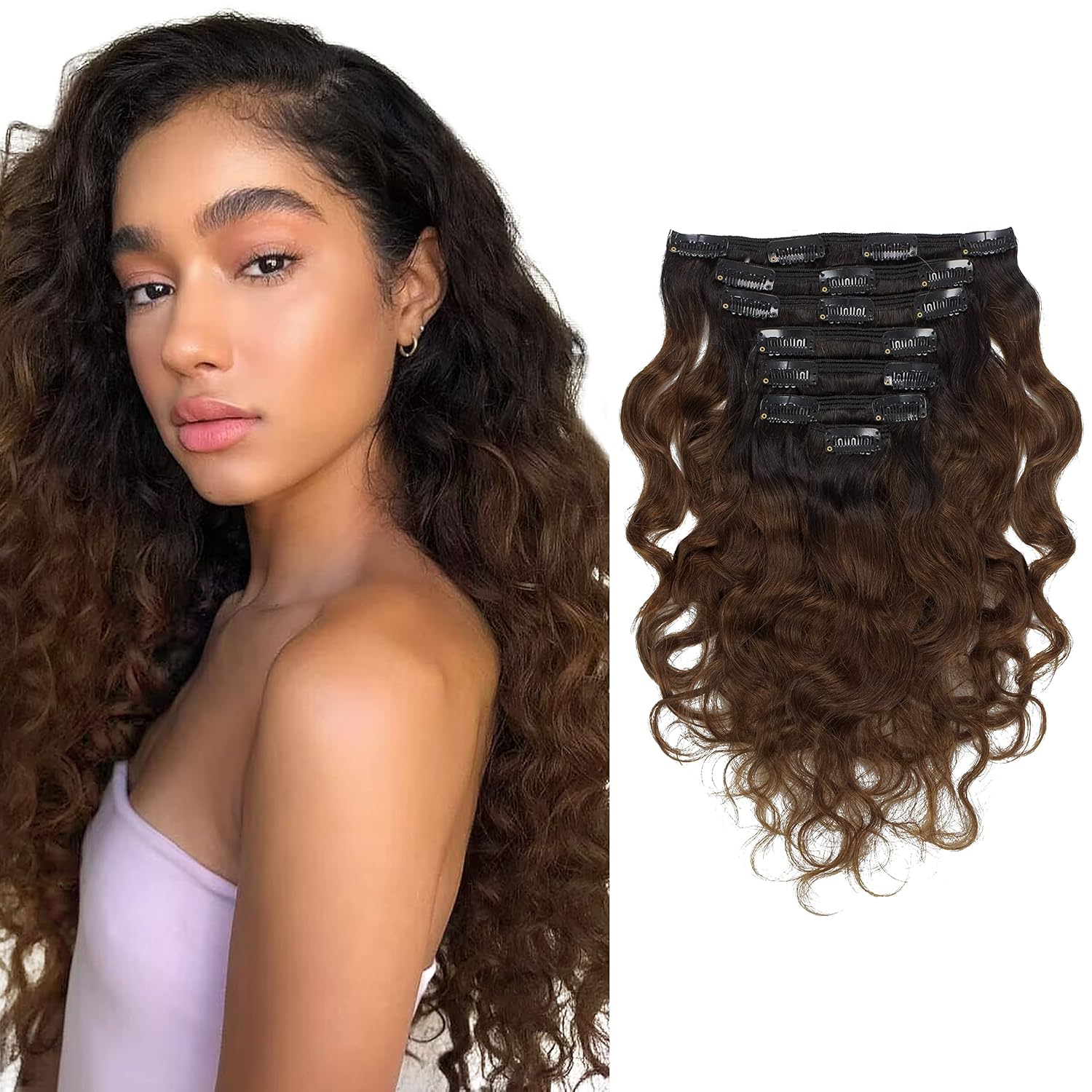 Anrosa Extensiones de cabello humano Remy ondulado natural de 18 pulgadas, color negro natural #1B4, color negro natural en marrón oscuro #4, 4.23