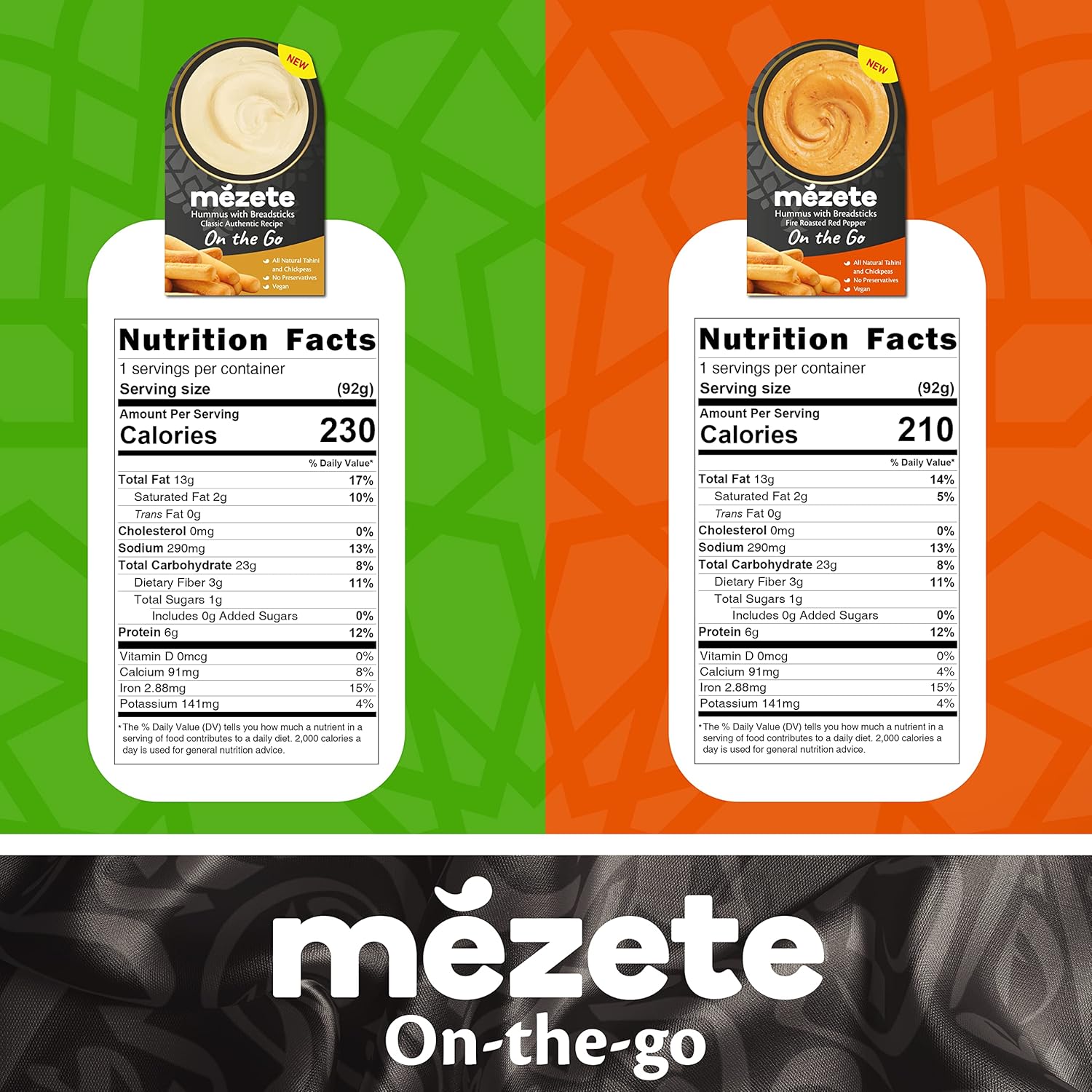 Mezete Tahini Rich On The Go Hummus con palitos de pan, 100 % naturales inmersiones y untables, listo para llevar, vegano, estable sin conservantes