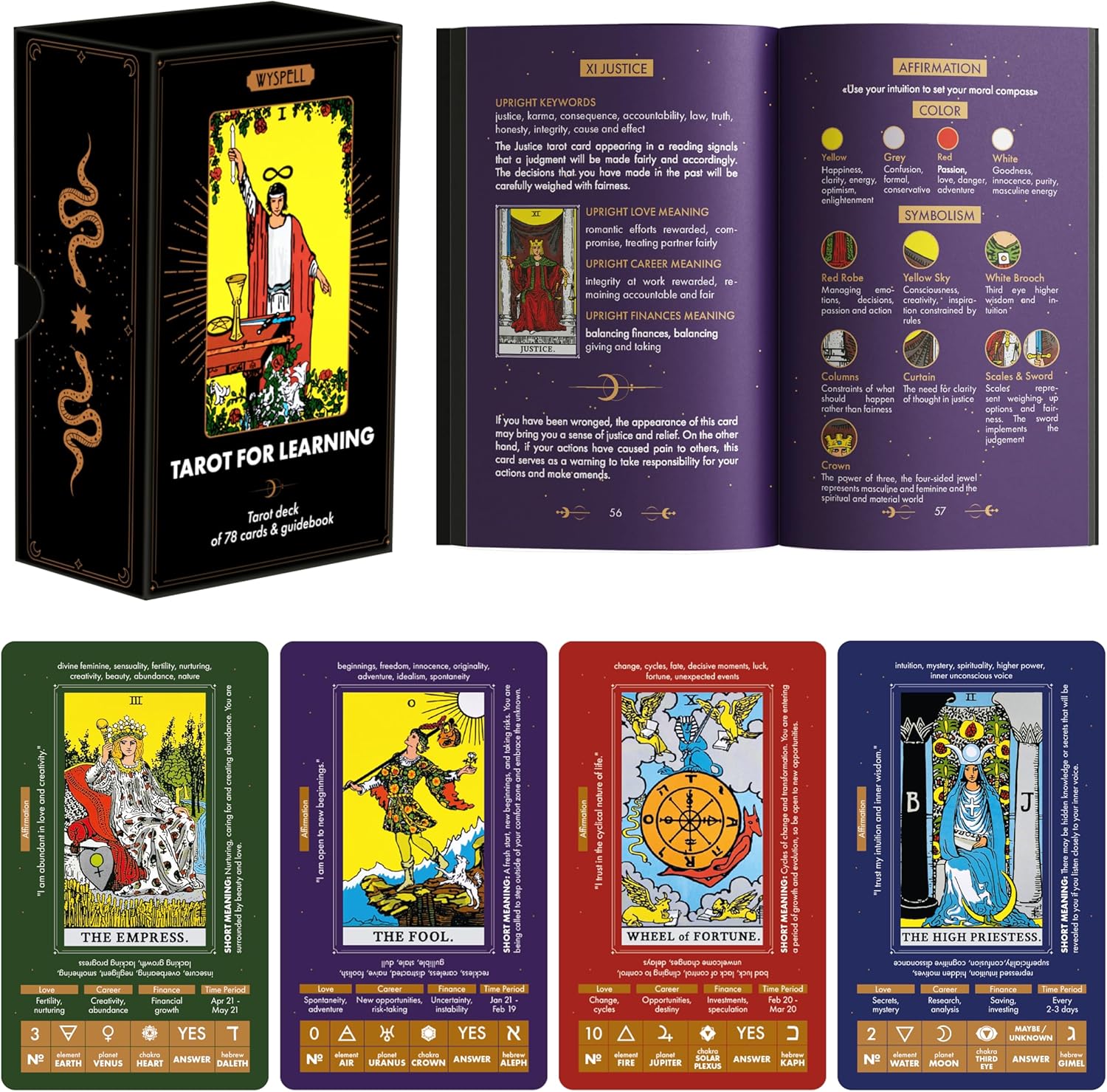Wyspell Tarot para aprender – Cartas de tarot con significados en ellas – Baraja de tarot para principiantes con significados en ellos – Cartas de