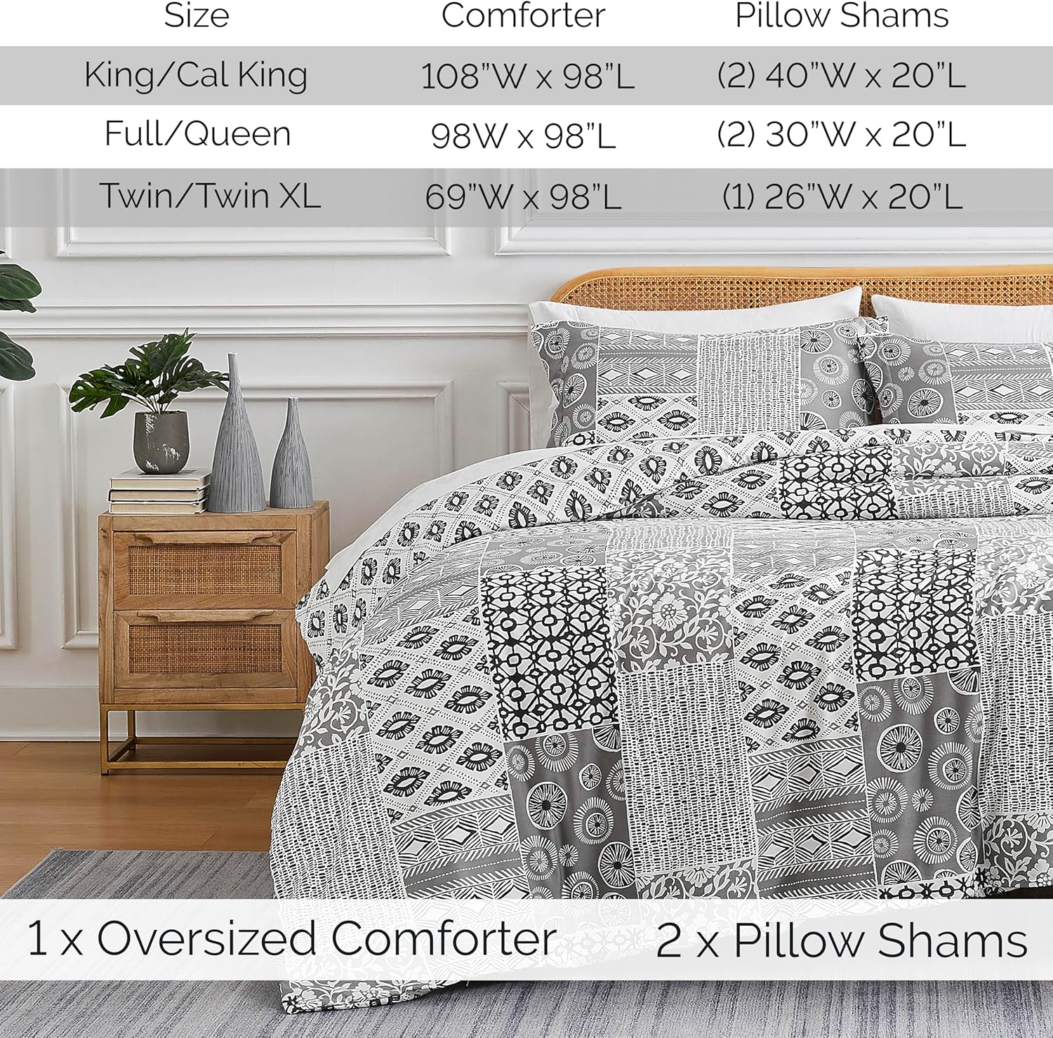 Southshore Fine Living, Inc. Global Patch Collection – Funda alternativa al plumón para todas las estaciones, juego de edredón de 3 piezas de gran