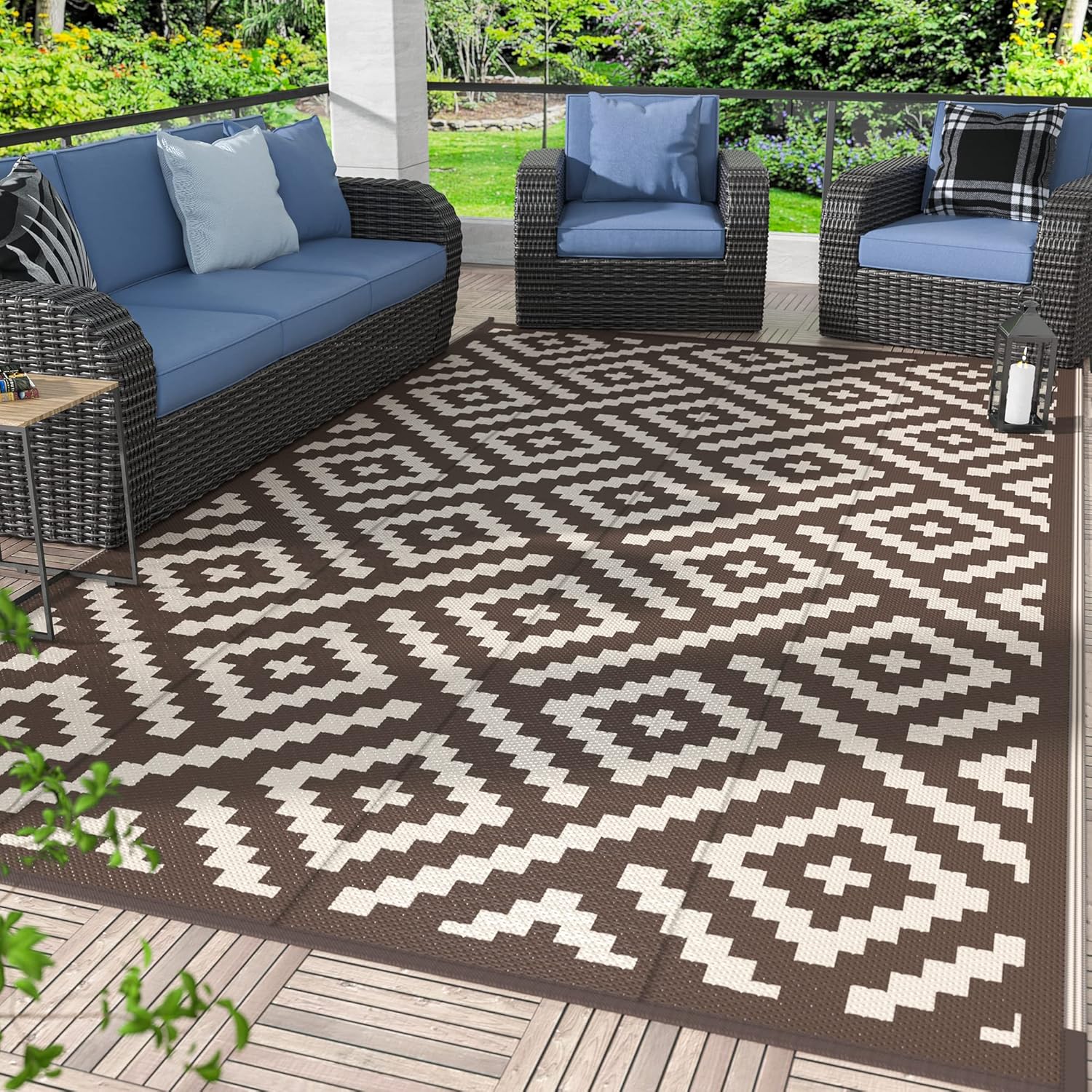GENIMO Alfombra de exterior de 5 x 8 pulgadas, impermeable, reversible, alfombra de plástico para exteriores, alfombra geométrica para patio,