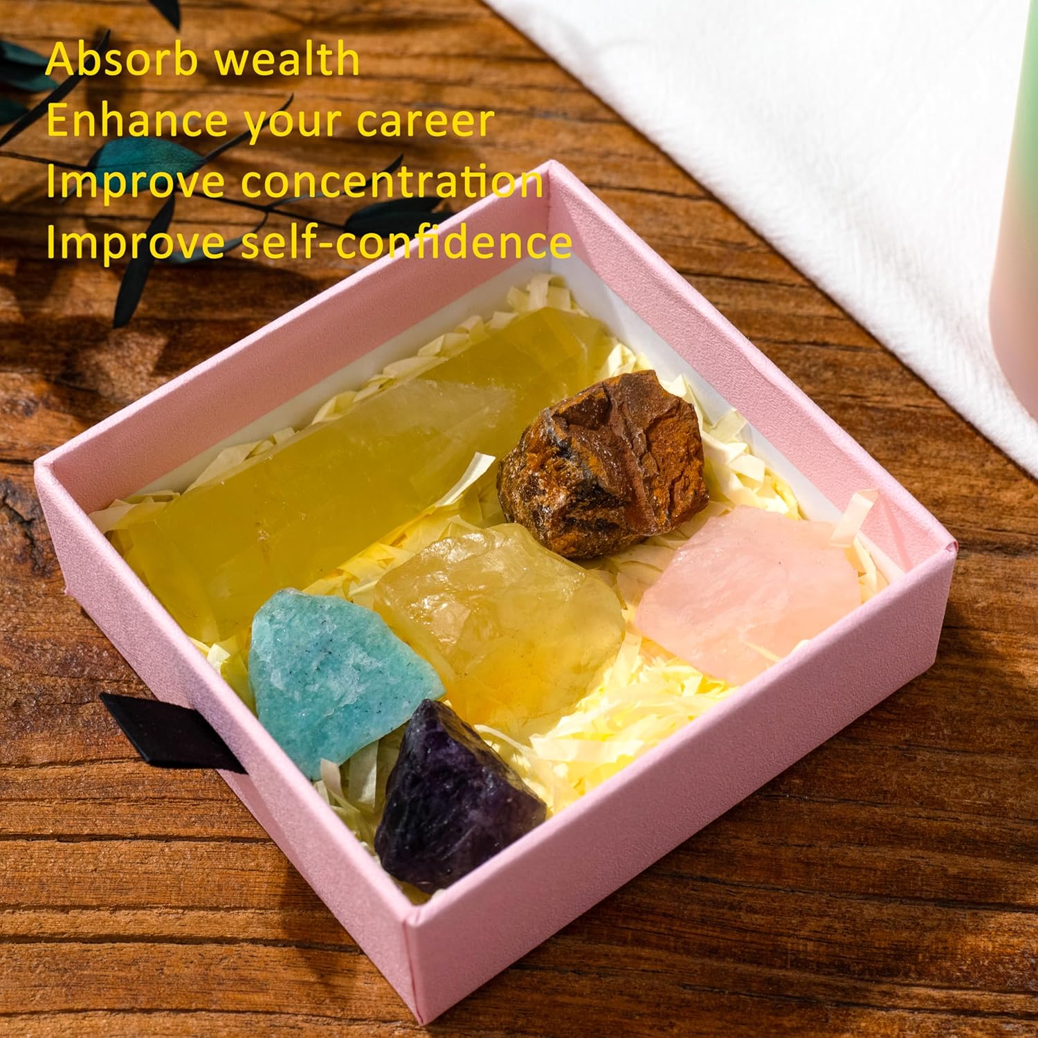 Runyangshi Torre de cristal de citrino natural de 3 pulgadas con 5 piedras crudas de cristal en bruto para Reiki Chakra Meditación Terapia