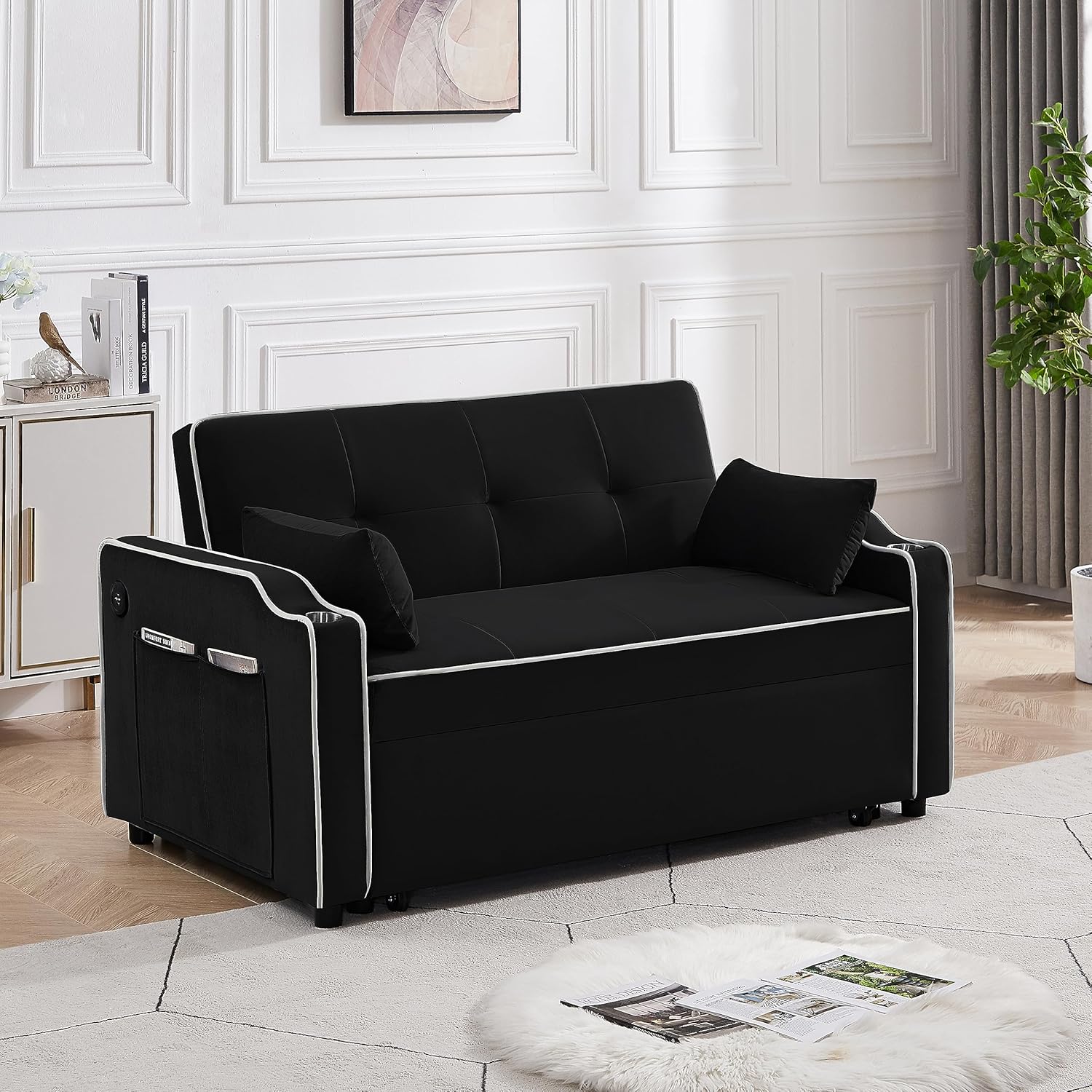 Sofá cama convertible moderno, sofá cama convertible capitoné tapizado para sala de estar, sofá cama cómodo de 2 plazas, sofá cama de 2 plazas,