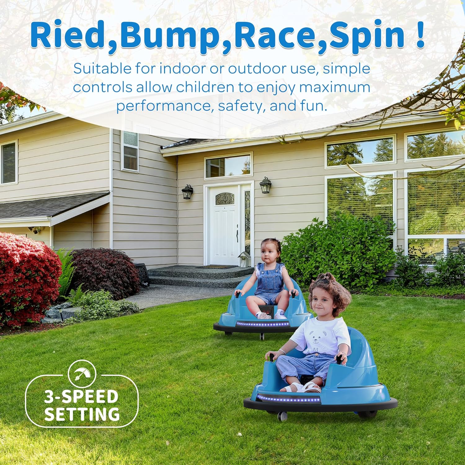 ROOMTEC Auto parachoques para niños pequeños de 1 a 3 años, auto parachoques de 12 V con control remoto, certificado de seguridad, luces