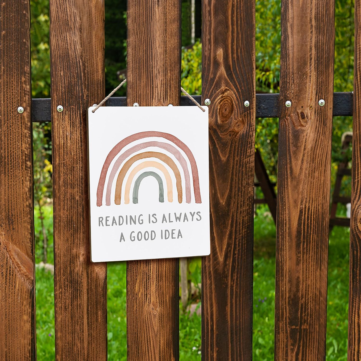 FUGWN Letreros de madera de arcoíris con texto en inglés Boho Reading is Always a Good Idea de 8 x 10 pulgadas, para colgar en la pared, letreros de