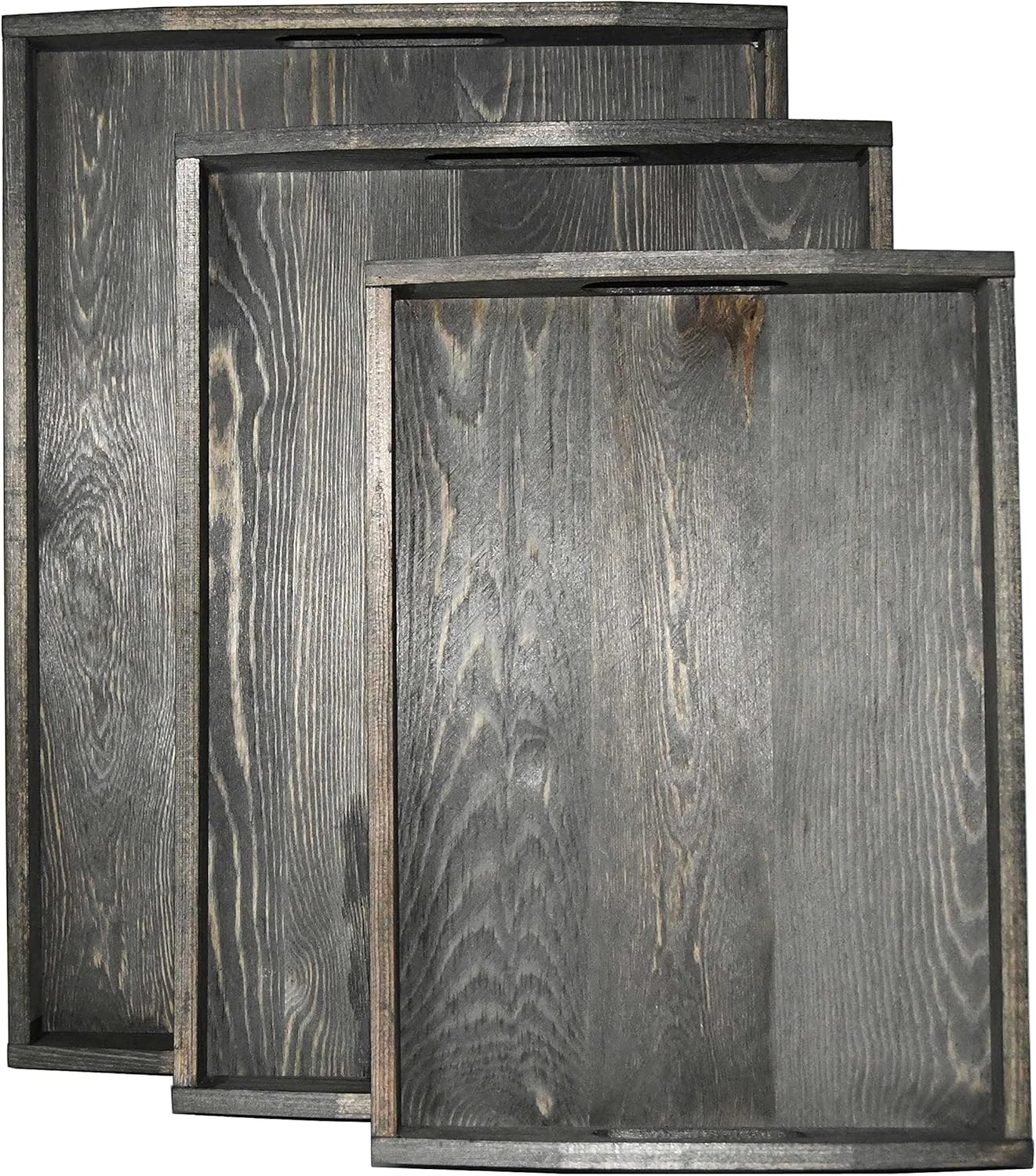 Owlgift Bandejas de madera gris vintage con detalles de metal de latón, juego de 3