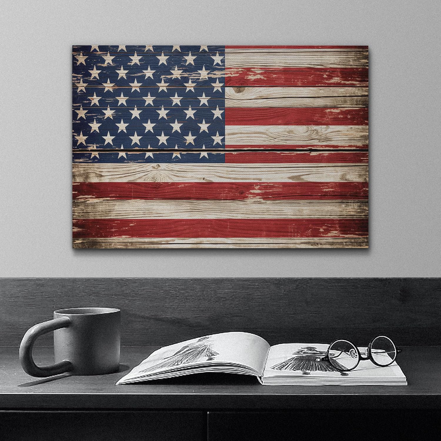 wall26 Lienzo impreso para pared, panel de madera, bandera de Estados Unidos, historia educativa y escolar, arte moderno, nacional, clásico,