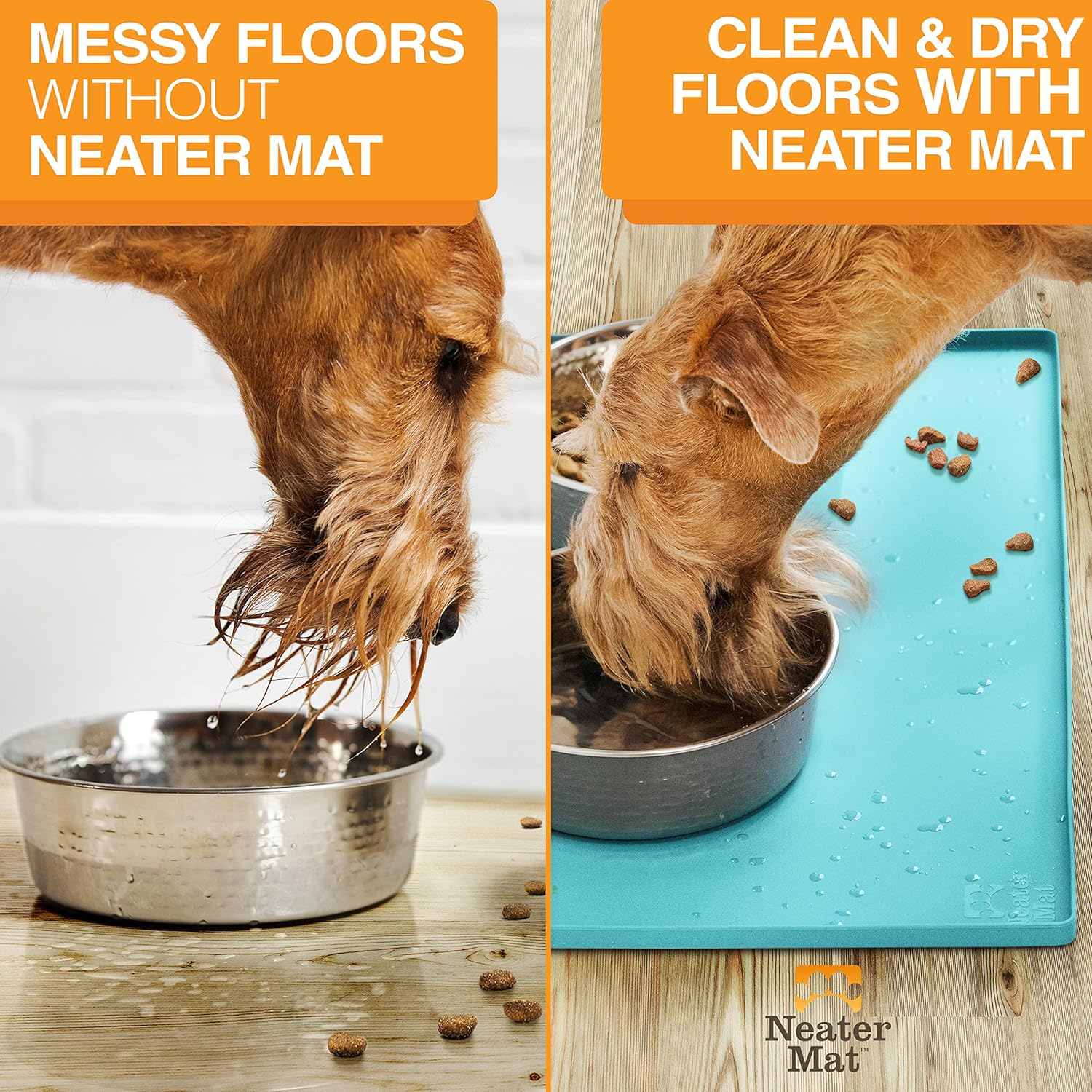 Neater Pet Brands Neater Mat – Tapetes para mascotas para comida y agua, tapete para tazón de gato y perro, de silicona impermeable, bandeja de