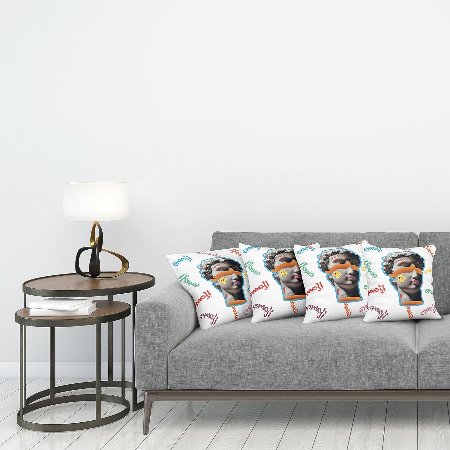 Ambesonne Emoji Decorative Throw Pillow Case Pack of 4, Modern Illustration of Antique Sculpture Portrait Graffiti Shapes and Forms, Cushion Cover