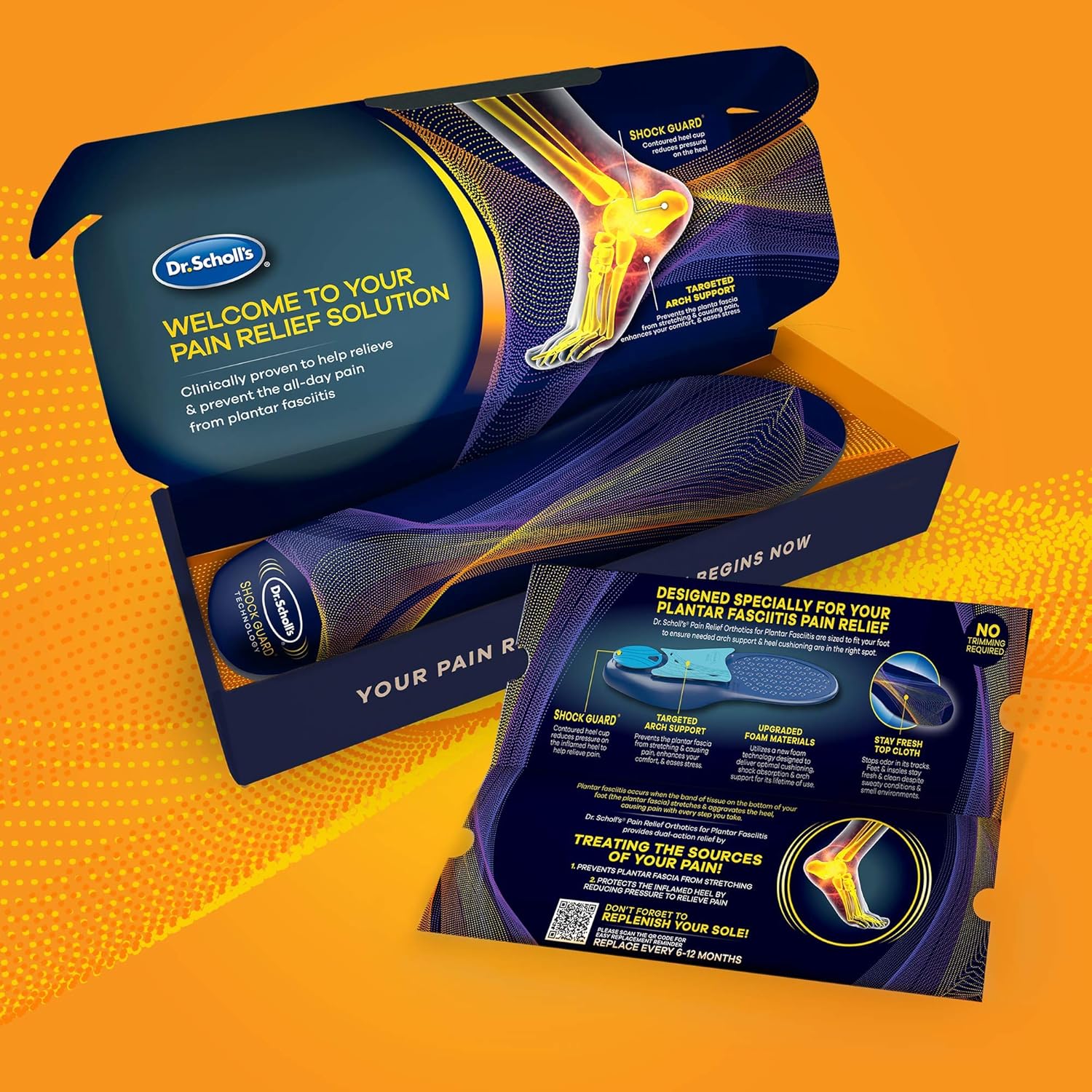 Dr. Scholl’s – Plantillas para aliviar el dolor de la fascitis plantar, con soporte para el arco del pie, se adaptan al tamaño del zapato, para