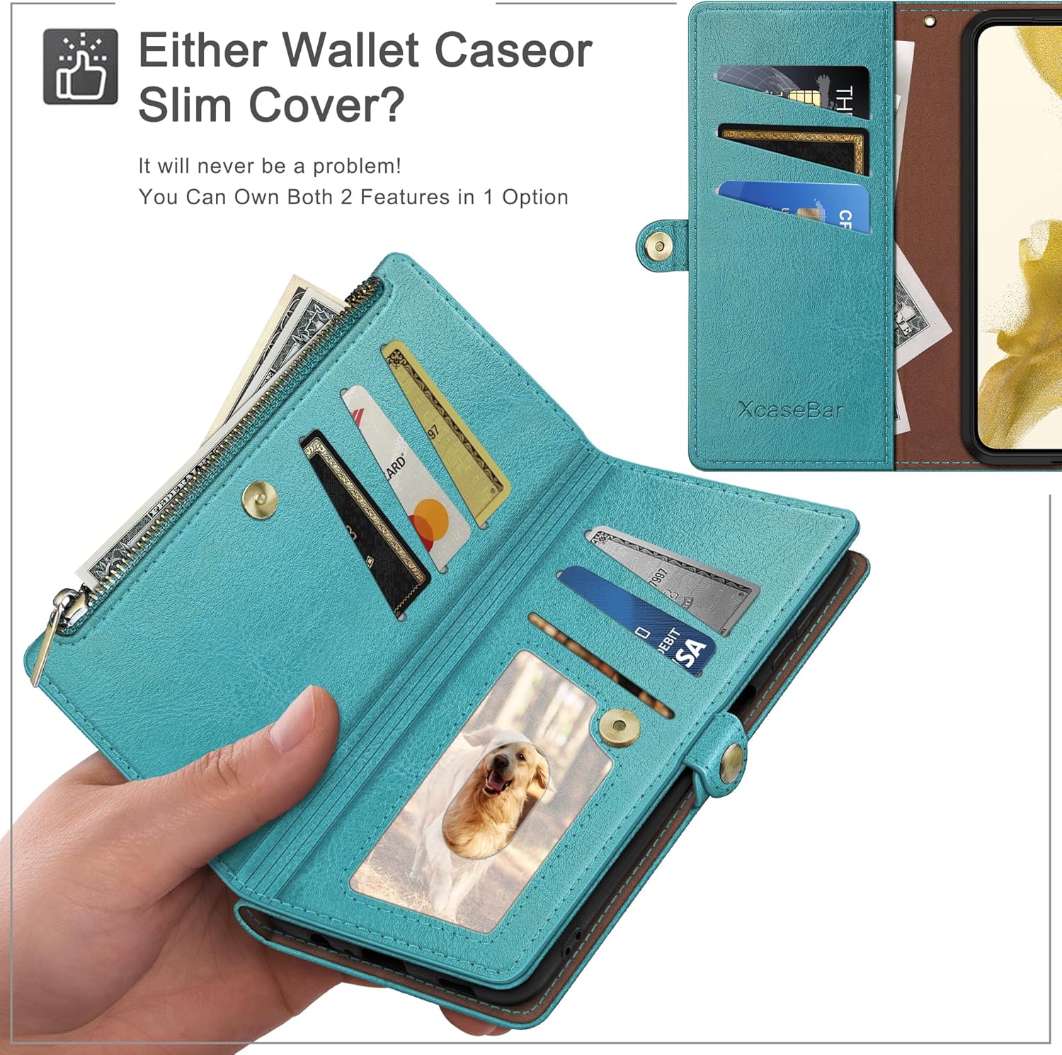XcaseBar Funda tipo cartera para Moto G 5G 2023 con cremallera y tarjetero de crédito con bloqueo RFID, funda de piel sintética con tapa para