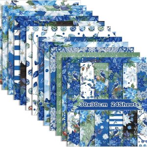 GLKTOPO Papel de recortes de Pascua de Navidad de 12 pulgadas, 24 hojas de Navidad de doble cara azul y rojo con patrón de flores de acuarela para GLKTOPO Papel de recortes de Pascua de Navidad de 12 pulgadas, 24 hojas de Navidad de doble cara azul y rojo con patrón de flores de acuarela para