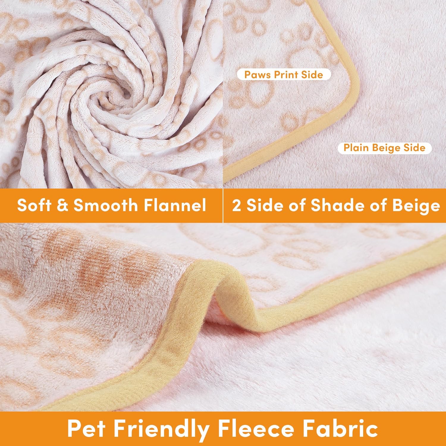 Stuffed Manta suave de alta calidad para perro, con franela beige lindo estampado de patas, 24 x 32 pulgadas, manta para gatos, suministros para