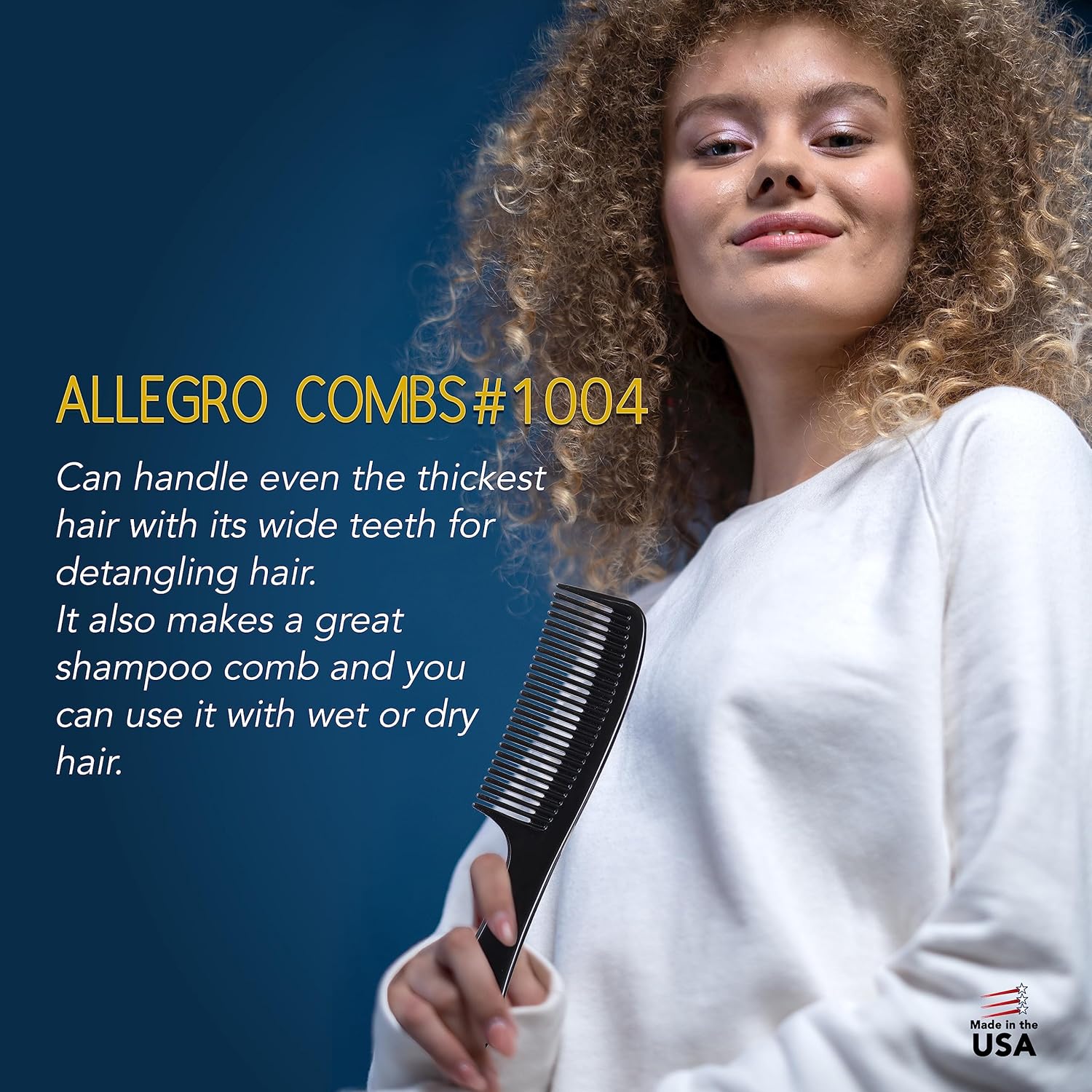 Allegro Comb 1004 Peines desenredantes de dientes anchos para mujeres, estilistas, peine de pelo rizado para hombre, 2 piezas (negro)