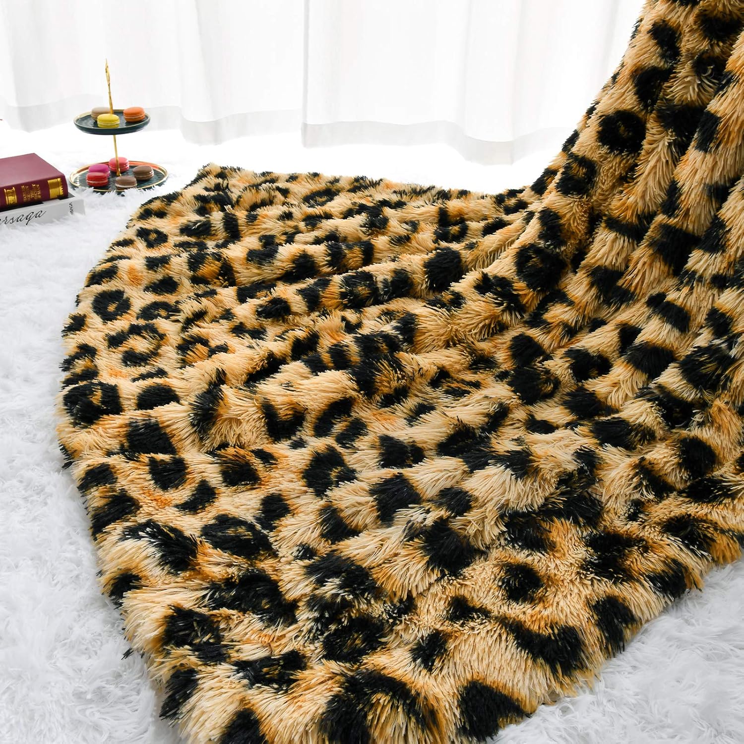 HOMORE Manta esponjosa de leopardo, manta de felpa con estampado de guepardo, manta de cama suave de piel sintética para sofá, silla decorativa,