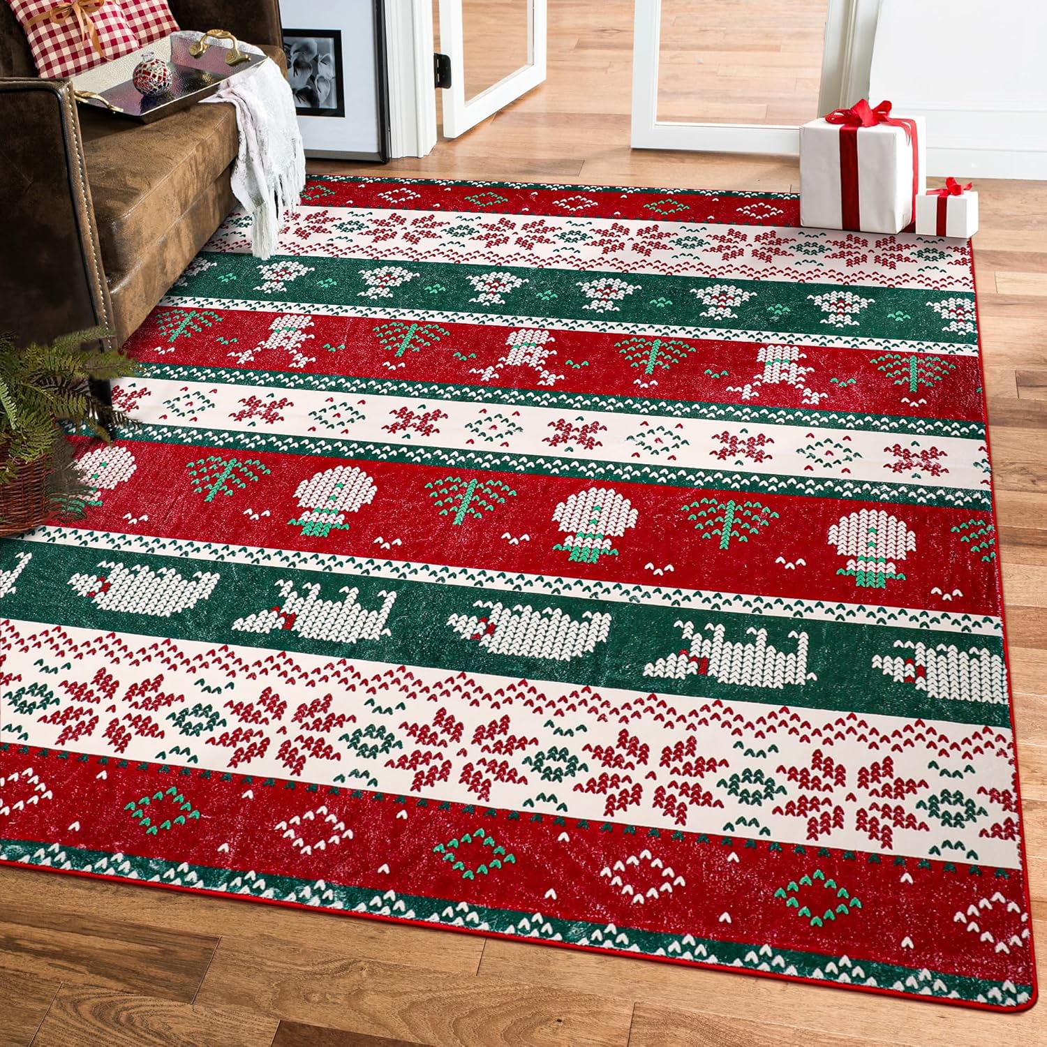 Alfombras de dormitorio para sala de estar, alfombra de Navidad de 5 x 7, lavable a máquina, decoración de vacaciones, cubierta de suelo, con