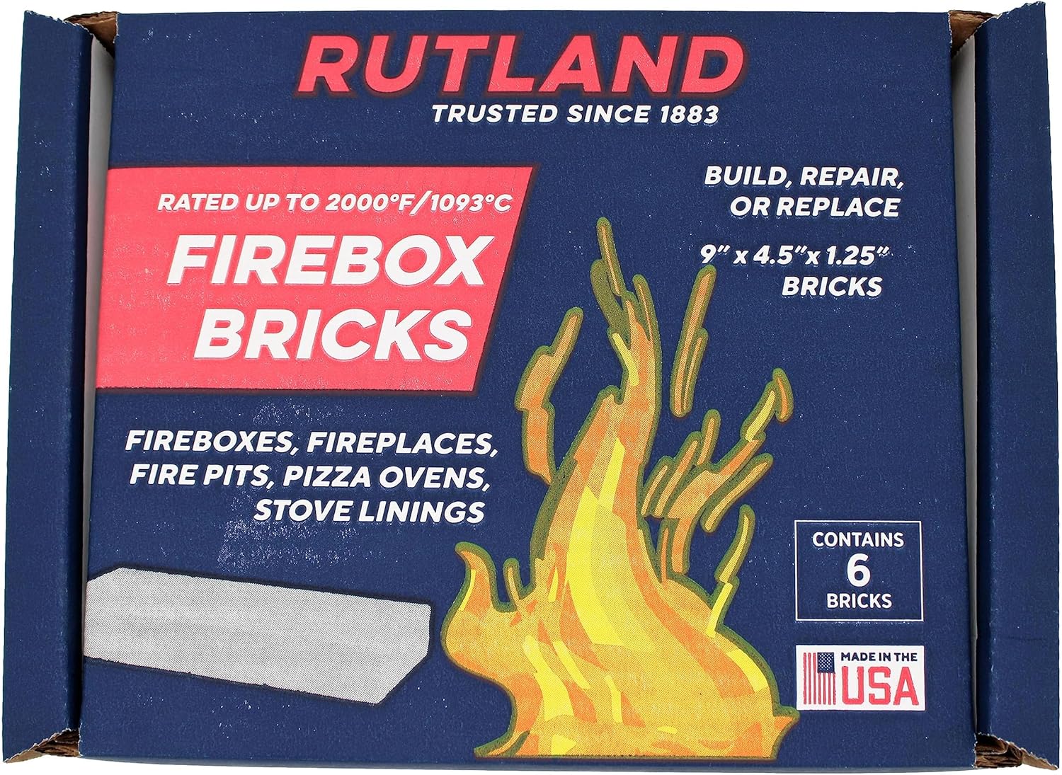 Rutland – Ladrillos refractarios para chimeneas de leña y estufas de leña, 2000F, marfil, caja de 6