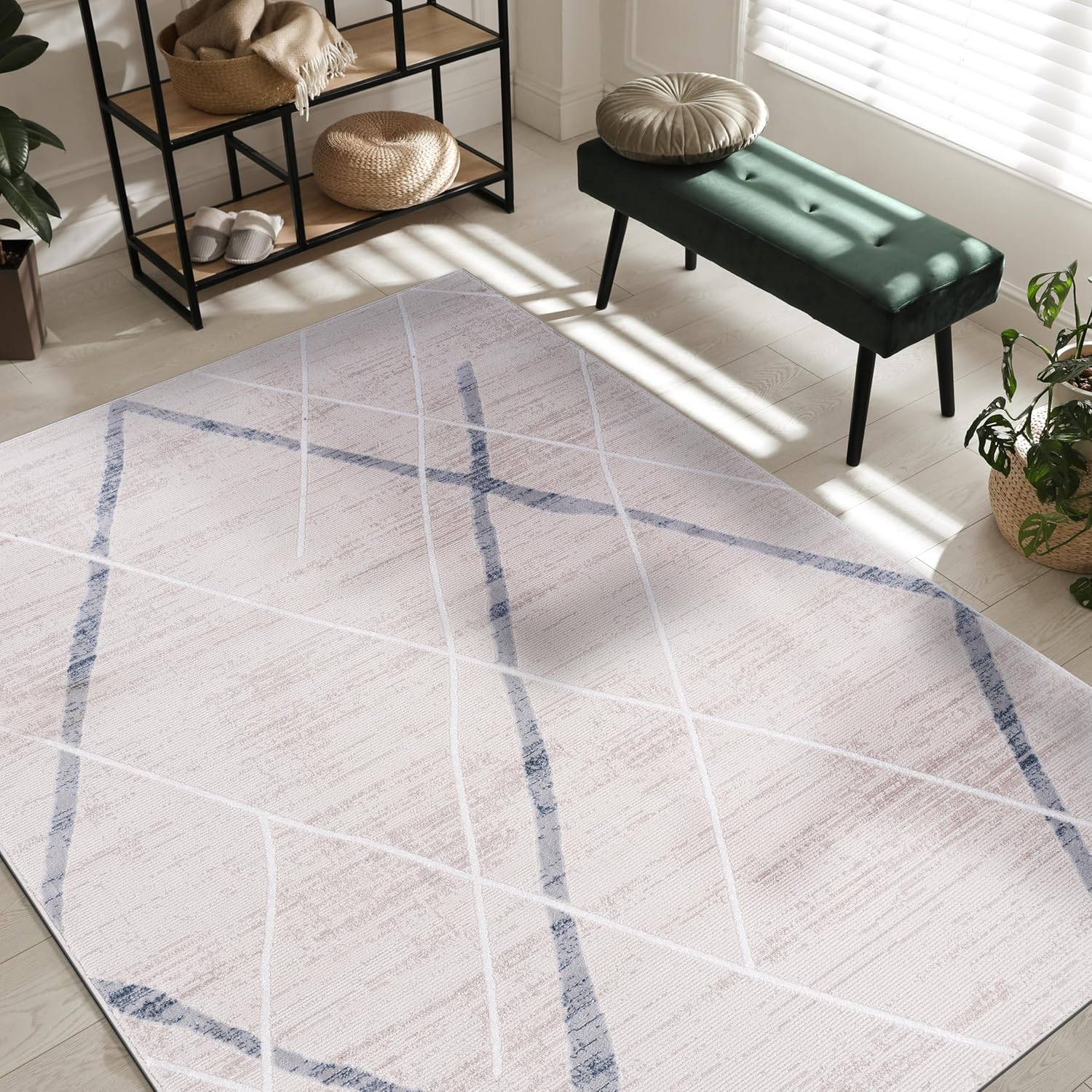 CAMILSON Alfombras modernas de lujo con diamantes abstractos de 5 x 7 pies, suave, resistente a las manchas, fácil limpieza, no desprende pelo, para