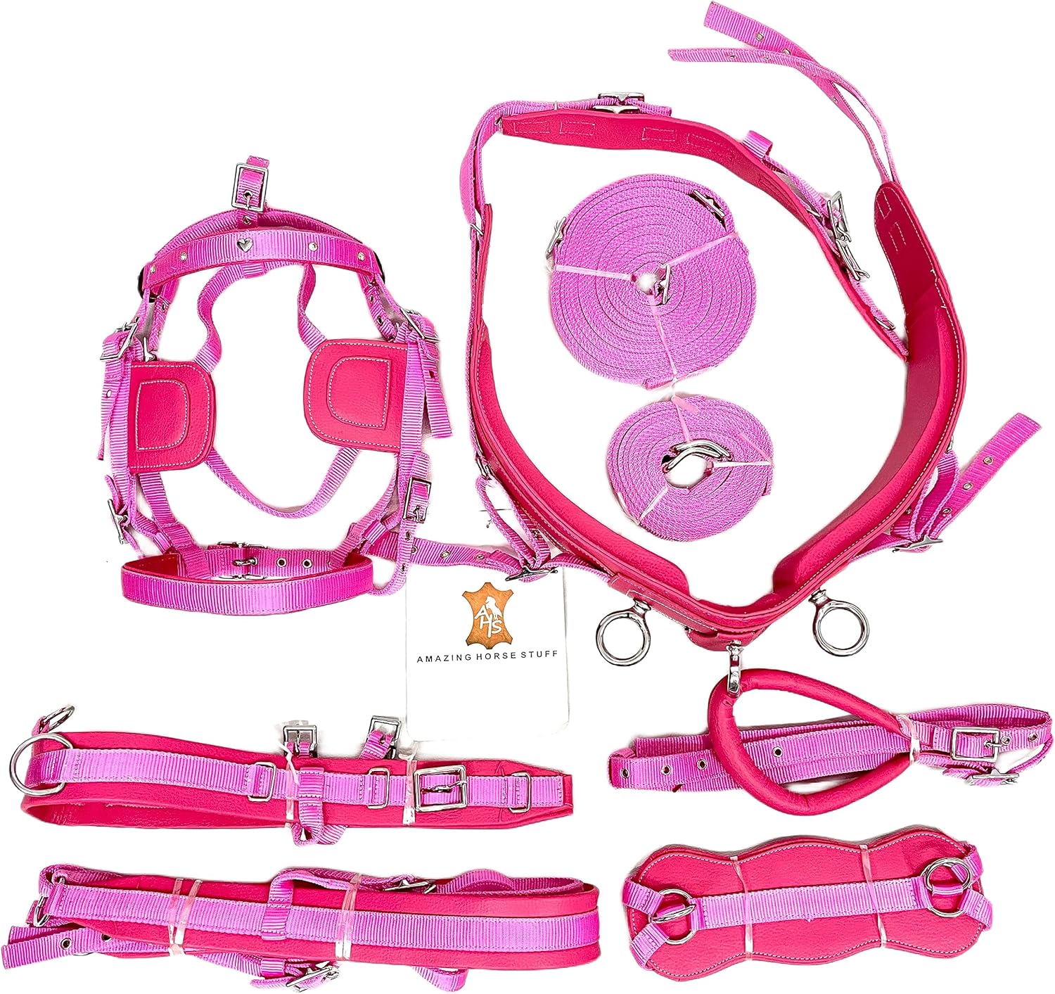 Arnés de conducción de nailon unisex en rosa para carro de caballo individual rosa (matrimonial)