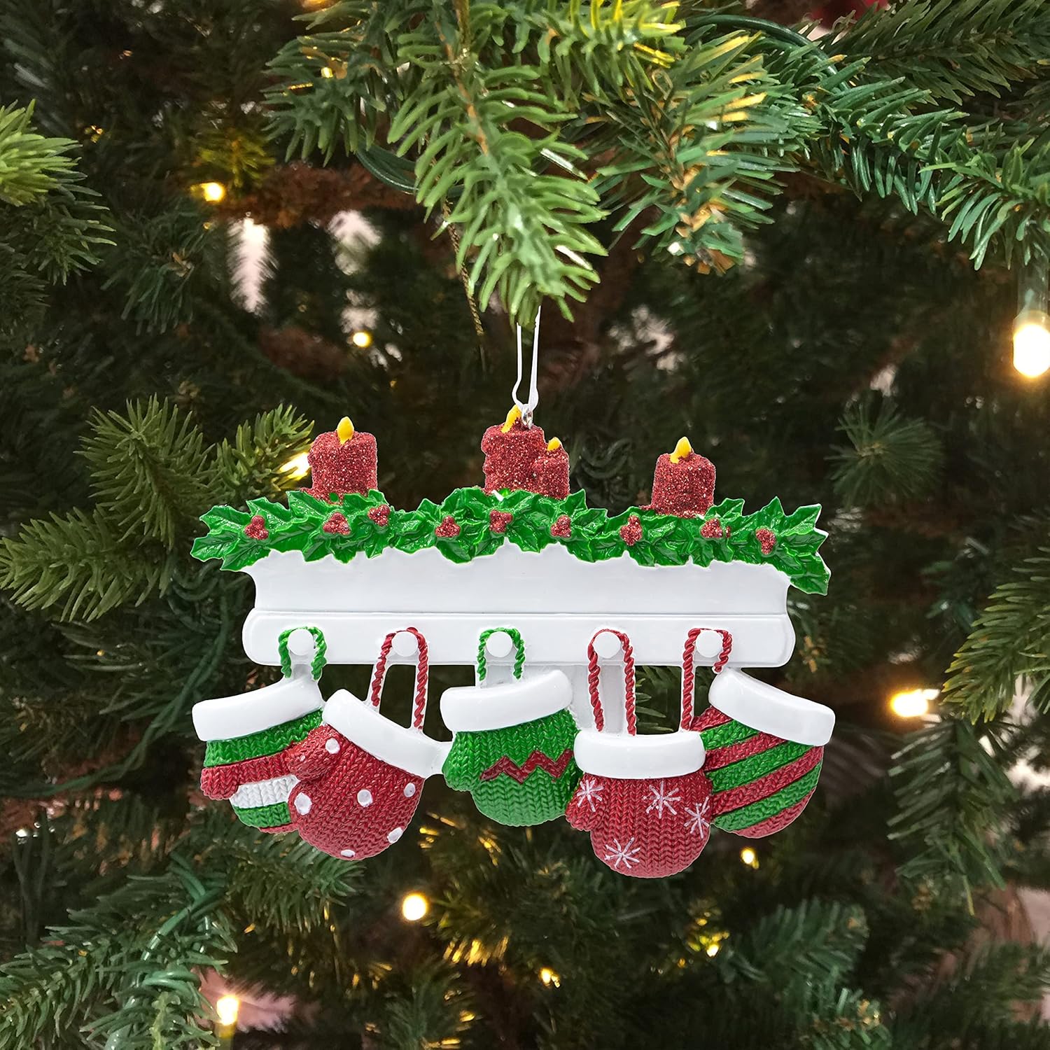 Adorno de Navidad personalizado para familia de 5 miembros 2023  Manoplas con velas con purpurina en la decoración del árbol de Navidad del manto,