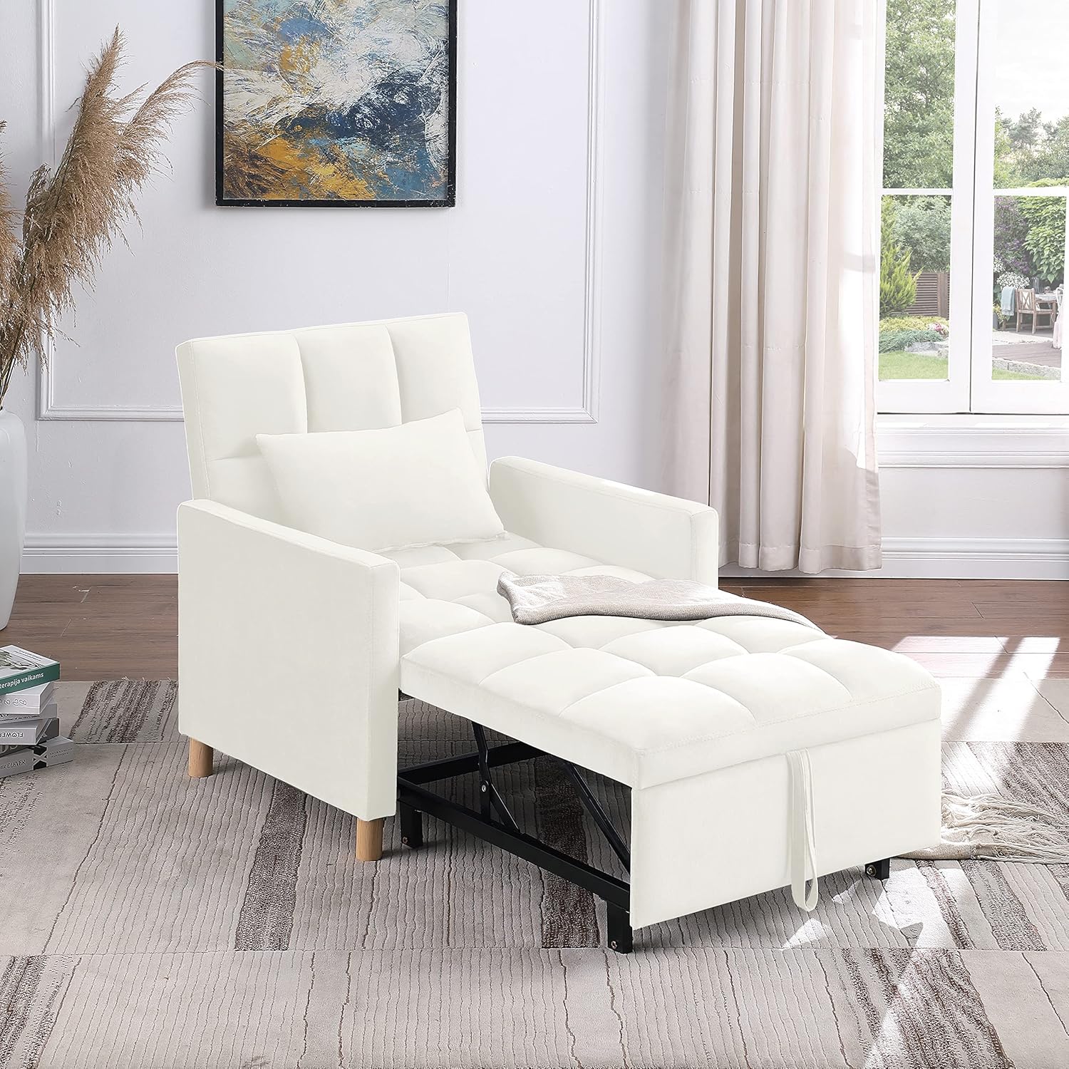 Silla convertible cama, silla convertible 3 en 1, sofá cama, sofá multifuncional con respaldo y bolsillo ajustables, silla extraíble para sala de