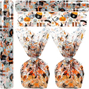 Rollo de celofán de Halloween de 100 pies x 32 pulgadas, 2.3 mil de grosor, bolsas de celofán transparentes con calabaza, fantasma, araña, celofán, Rollo de celofán de Halloween de 100 pies x 32 pulgadas, 2.3 mil de grosor, bolsas de celofán transparentes con calabaza, fantasma, araña, celofán,