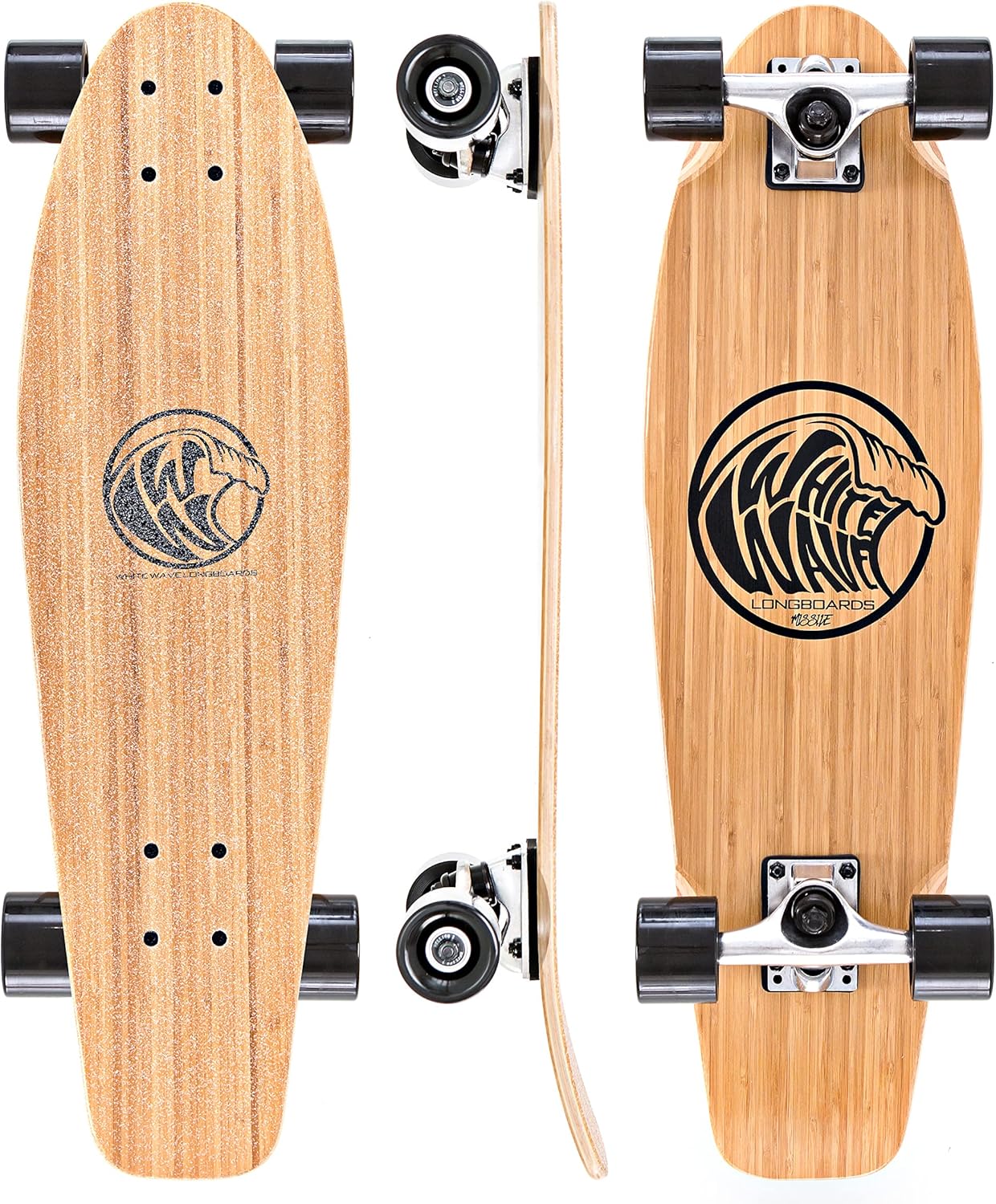 White Wave Patineta larga de bambú. Tabla larga Cruiser Drop Deck para crucero, tallado y diversión de estilo libre, ideal para ciclistas