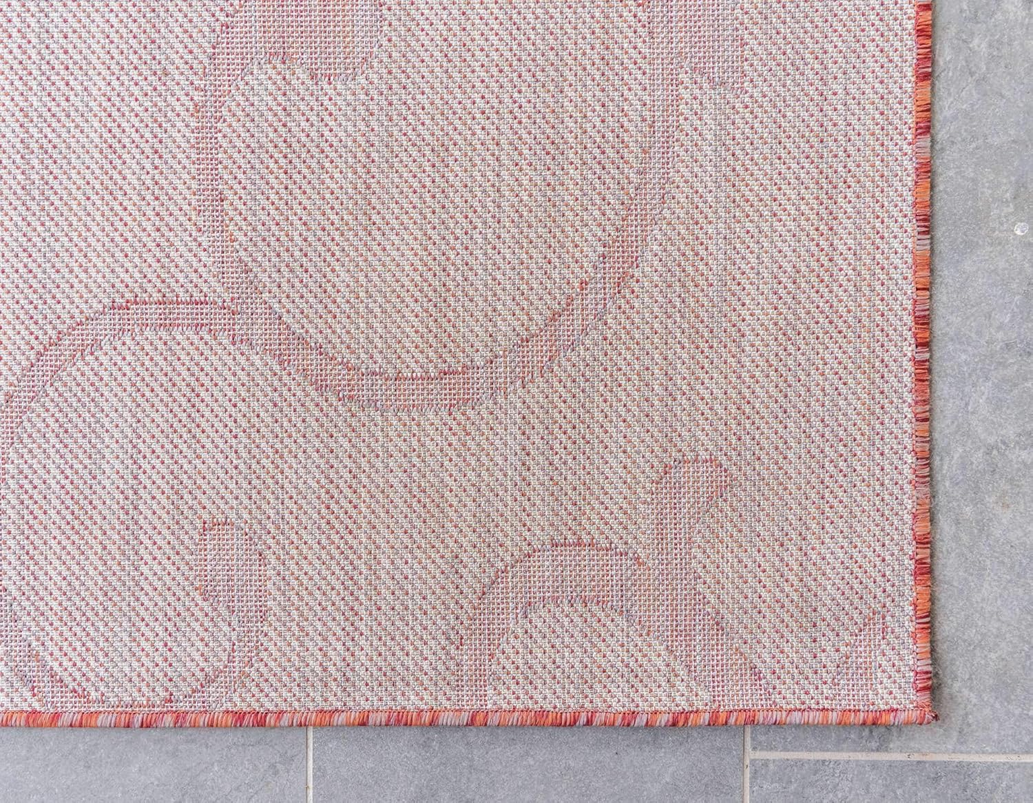 Unique Loom Outdoor Botanical Collection – Alfombra rizada, 6 pies 1 pulgada x 9 pies, rectangular, rojo óxidomarfil