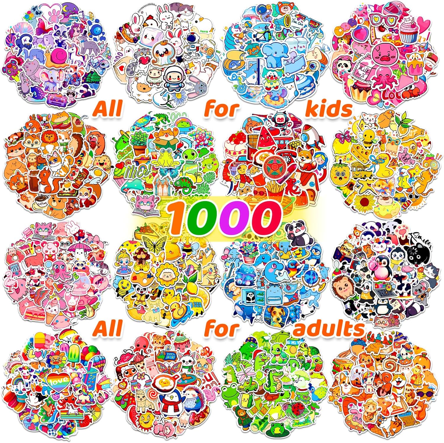 1000 calcomanías para botellas de agua para niños, lindas calcomanías de vinilo para adultos, calcomanías impermeables a granel para adolescentes,