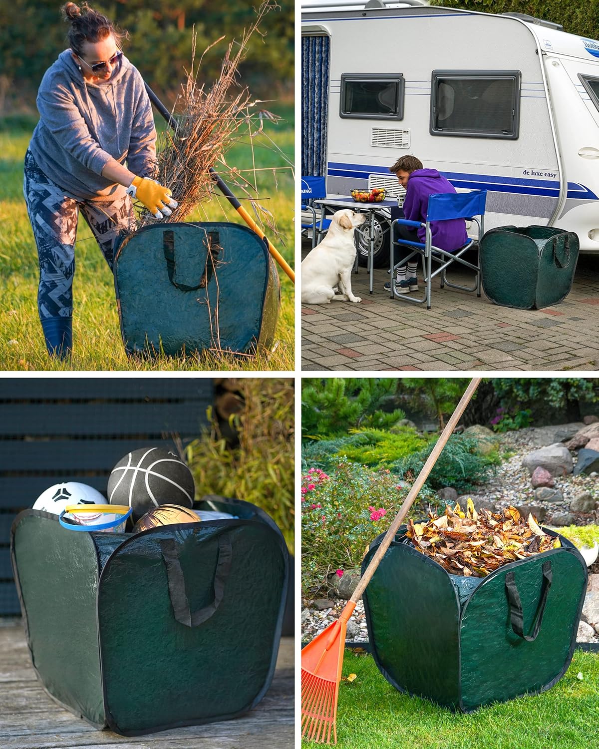 Foxelli Bote de basura plegable  Bote de basura desplegable de 46 galones para camping, patio, jardín, césped y bolsa de basura de hojas, papelera