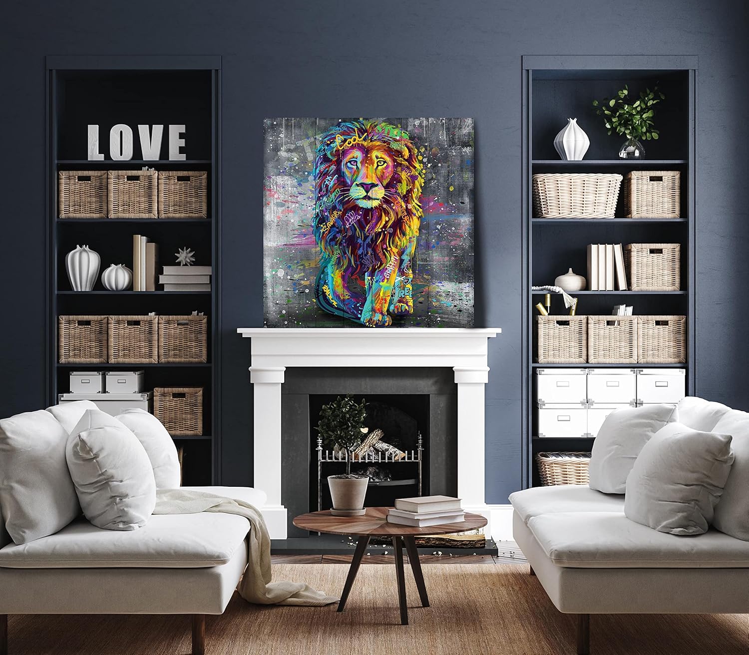 Xxliren Lienzo de grafiti con imágenes de león para sala de estar, tamaño grande, pintura de león, decoración de pared para decoración de habitación