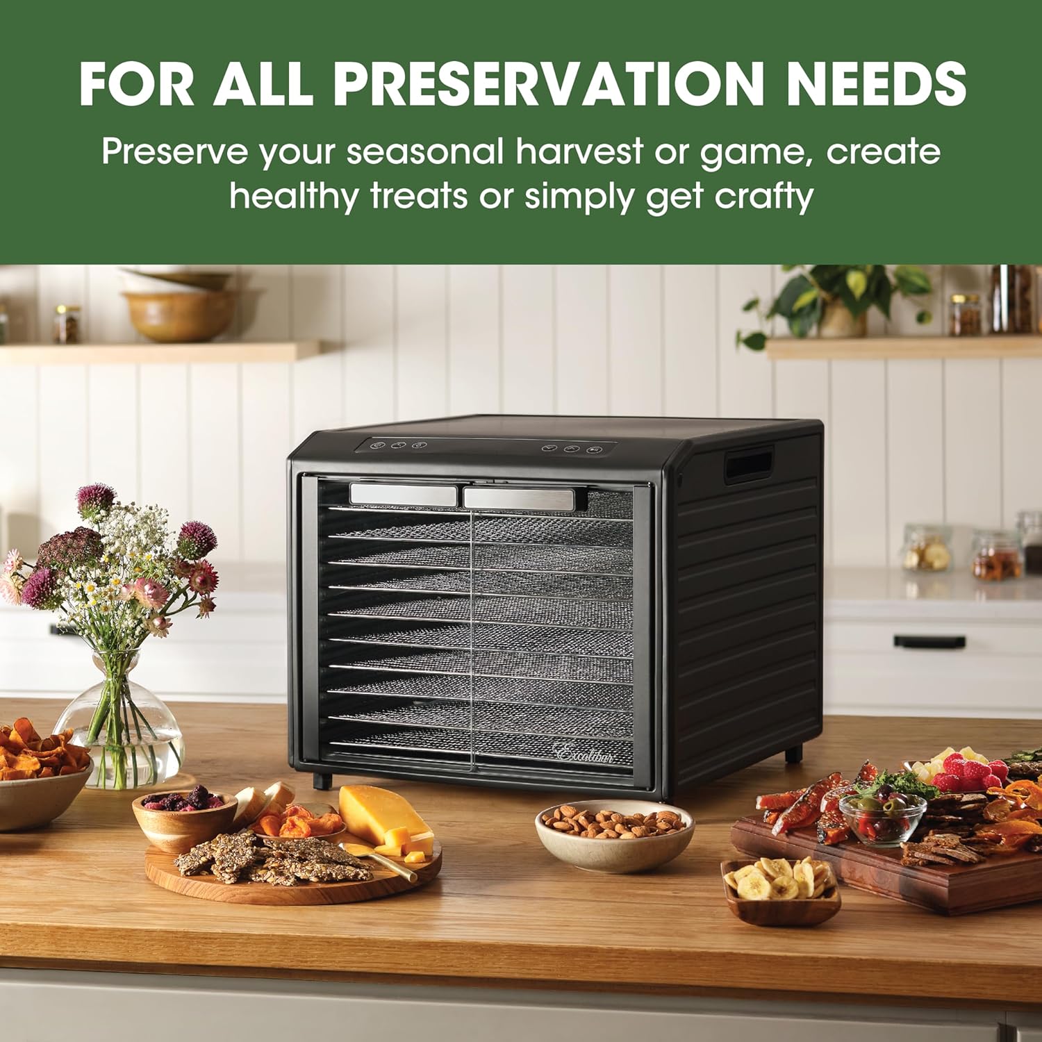 Excalibur Deshidratador eléctrico de alimentos Select Series 10 bandejas con control de temperatura ajustable, incluye bandejas de secado cromadas,