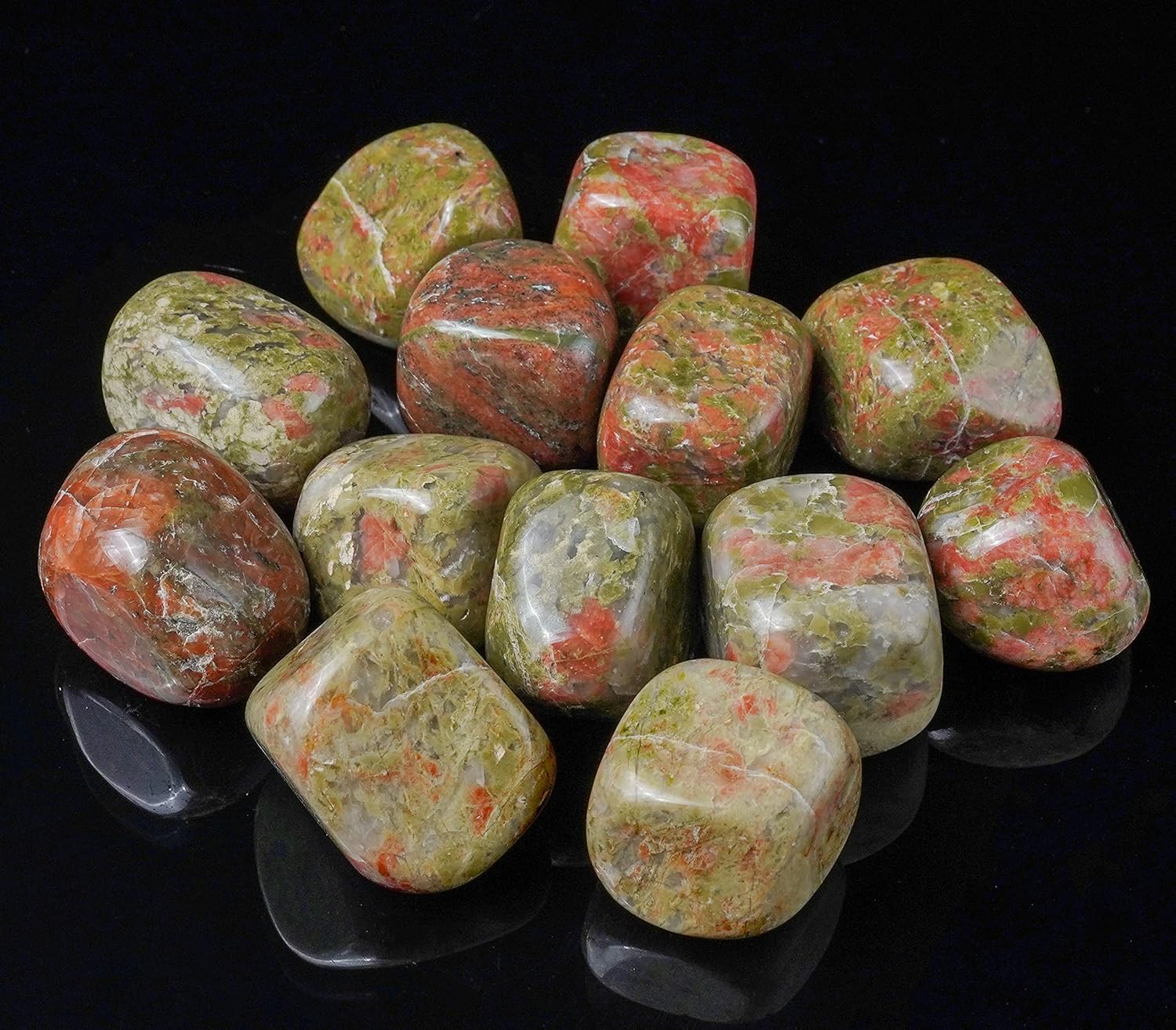 Crocon Más de 800 quilates, 13 piezas de piedras y cristales de unakita a granel para chakras, reiki, cristales de equilibrio curativo, piedras