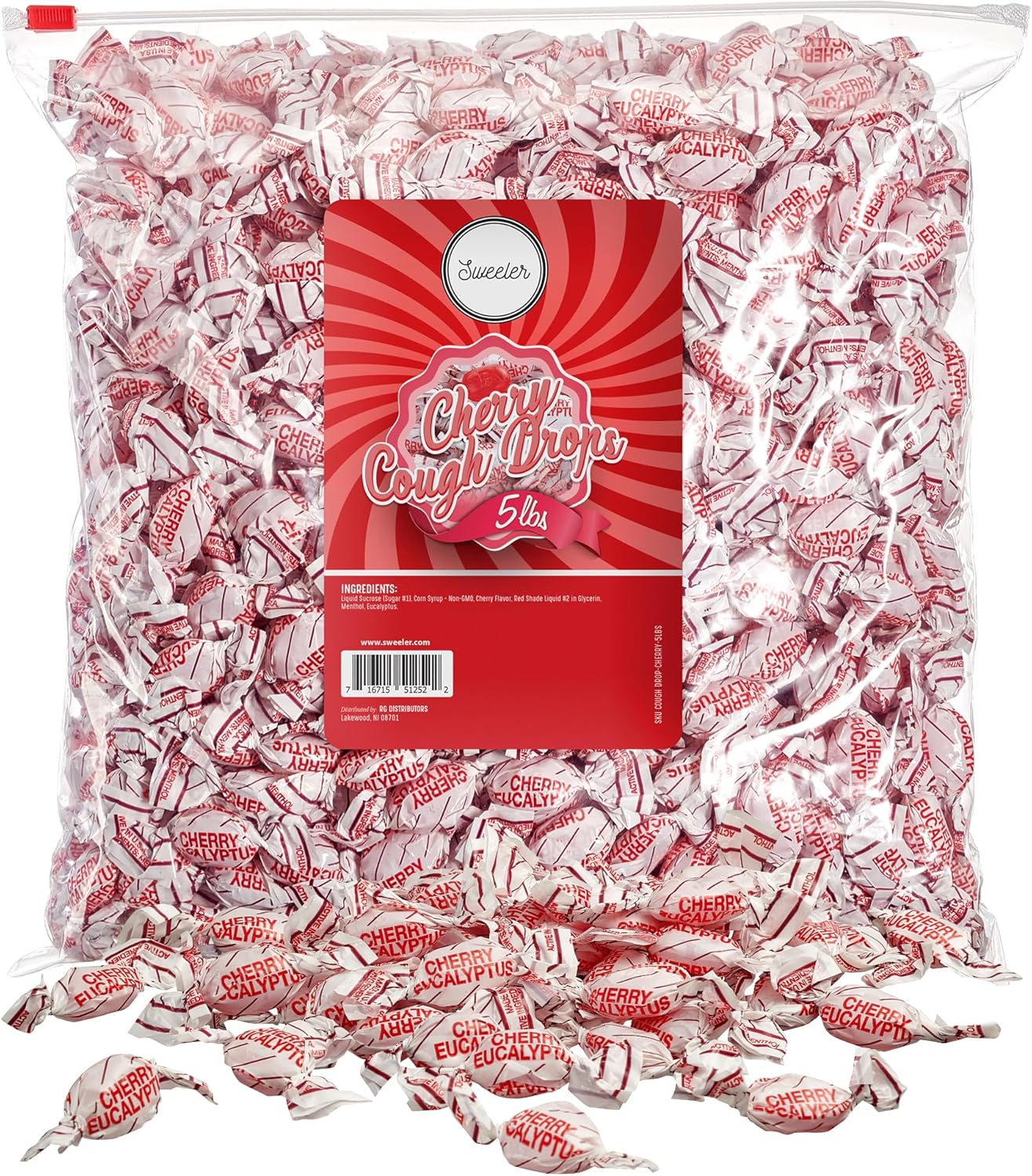 Sweeler Gotas para la tos de cereza con mentol, comodidad afrutada en cada gota, 5 libras
