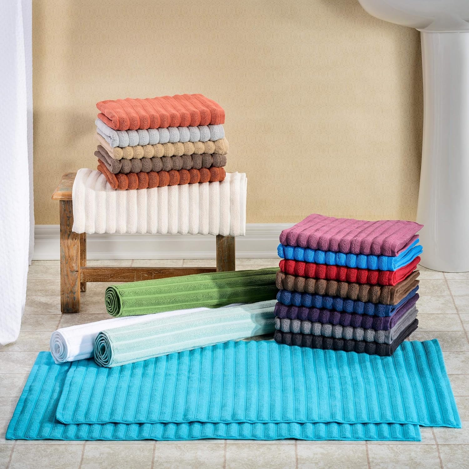 Superior Juego de alfombrillas de baño de 35.27 oz de algodón peinado de fibra larga para baño, 2 piezas, azul marino