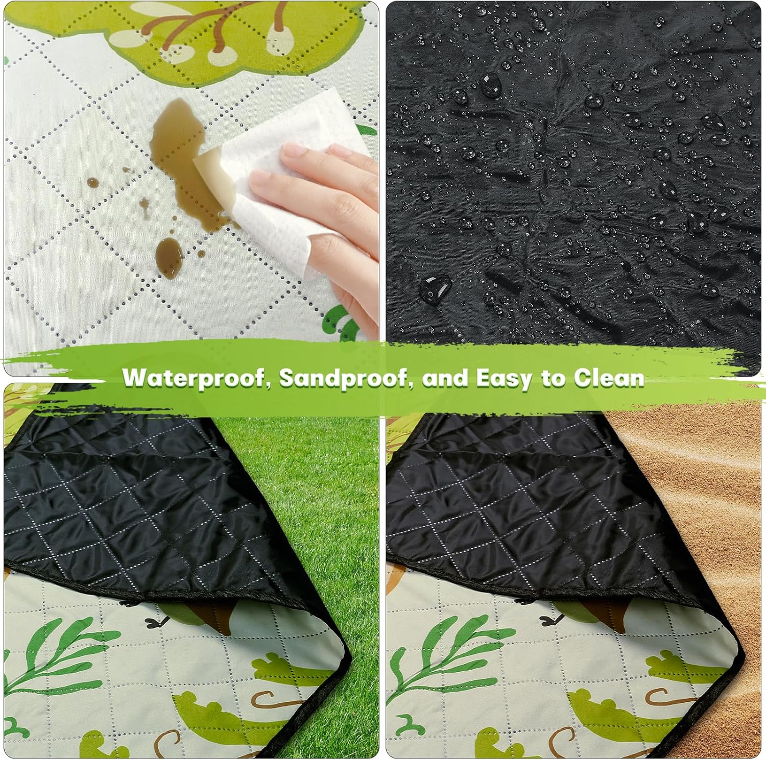 Mantas de picnic extra grandes de 80 x 80 pulgadas, impermeable, plegable, para exteriores, playa, doble impermeable, manta de campamento para