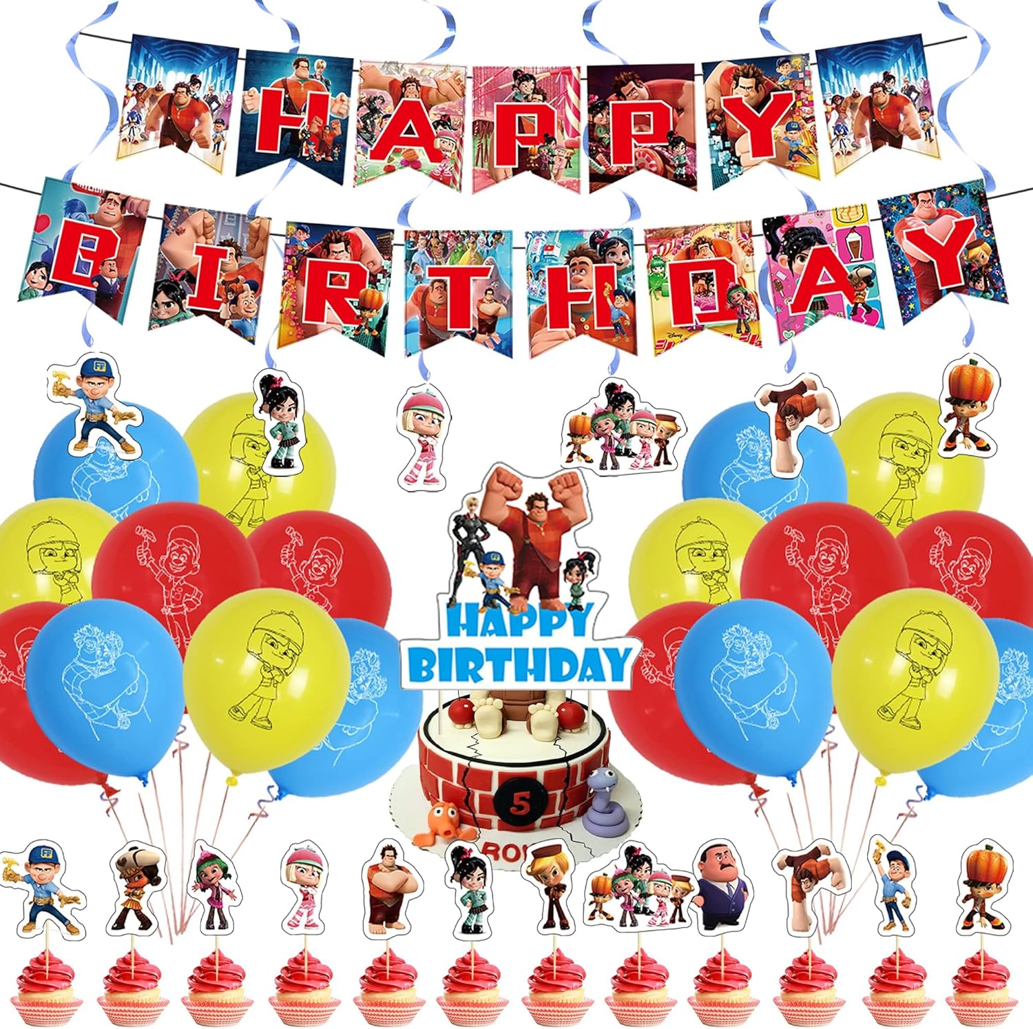 Wreck it Ralph – Suministros de fiesta de cumpleaños, Wreck-It Ralph 2, decoraciones de fiesta de Wreck-It Ralph para niños, recuerdos de fiesta de