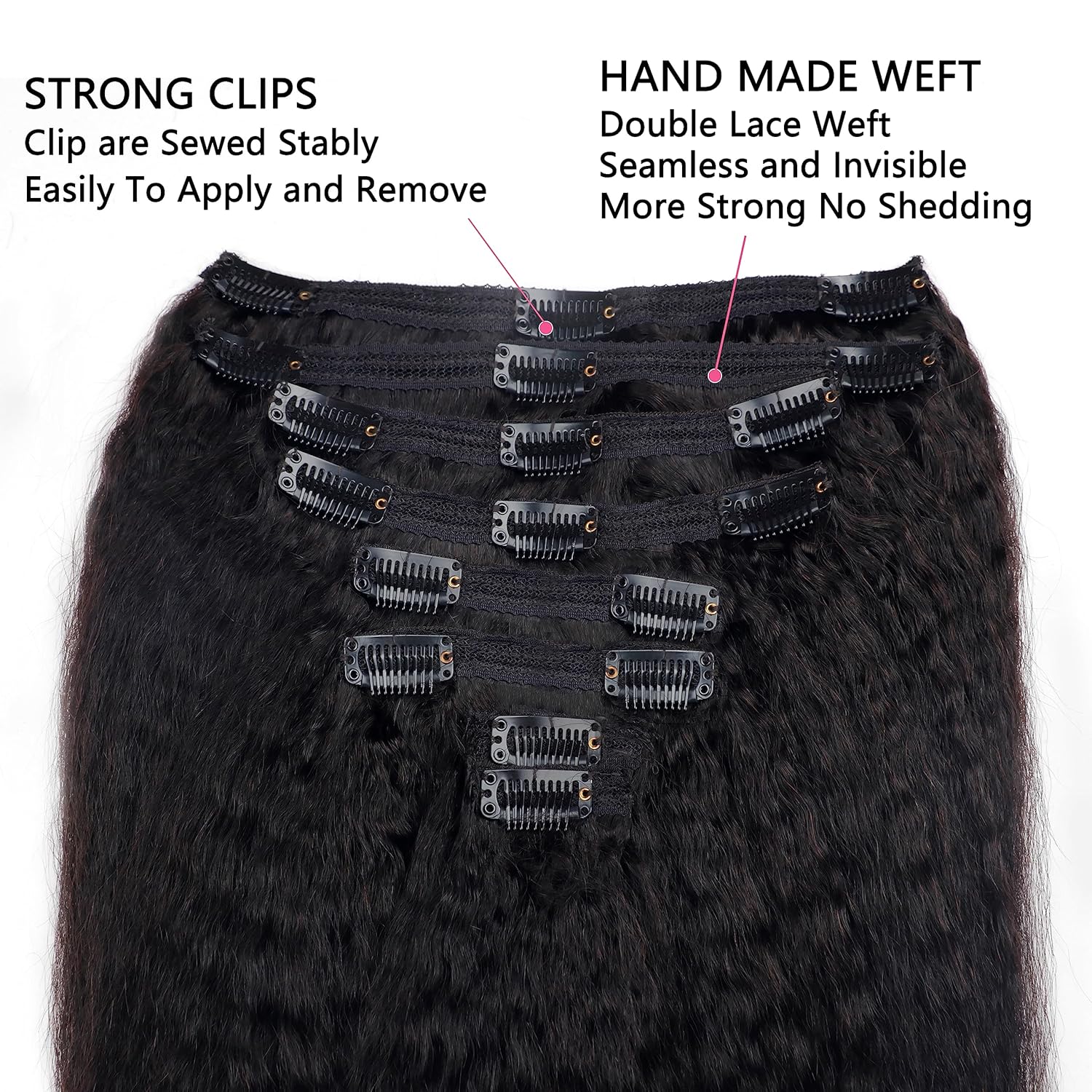 Extensiones de cabello humano real con clip, color negro natural, doble trama, para mujeres, 12 pulgadas, 4.23 oz, 8 unidades, 4.23 oz