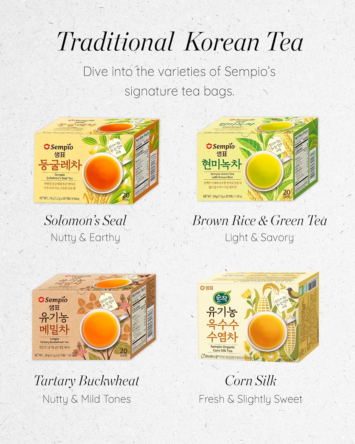 Sempio Tea All Flavors (té de trigo sarraceno tartario orgánico, 40 unidades (paquete de 1) sin azúcar, sin grasa, sin cafeína